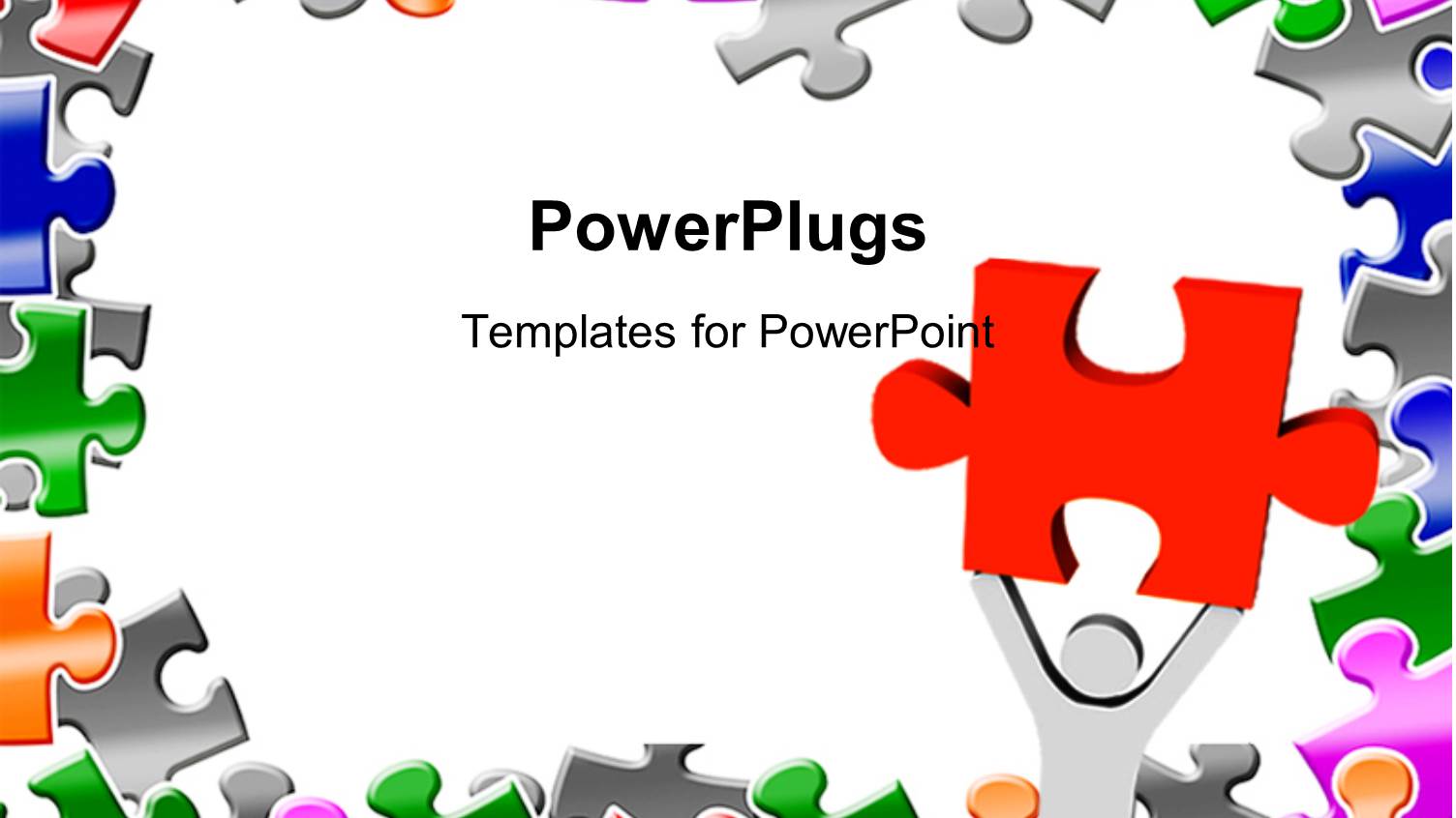 Light Gray Figure Holding large Red Puzzle Piece on White Background