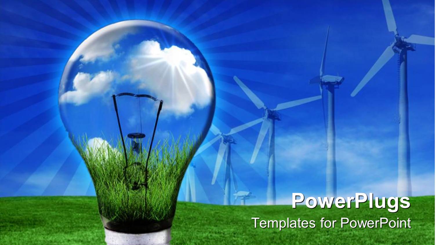 a Light Ul with some Wind Turbine on Green Grass