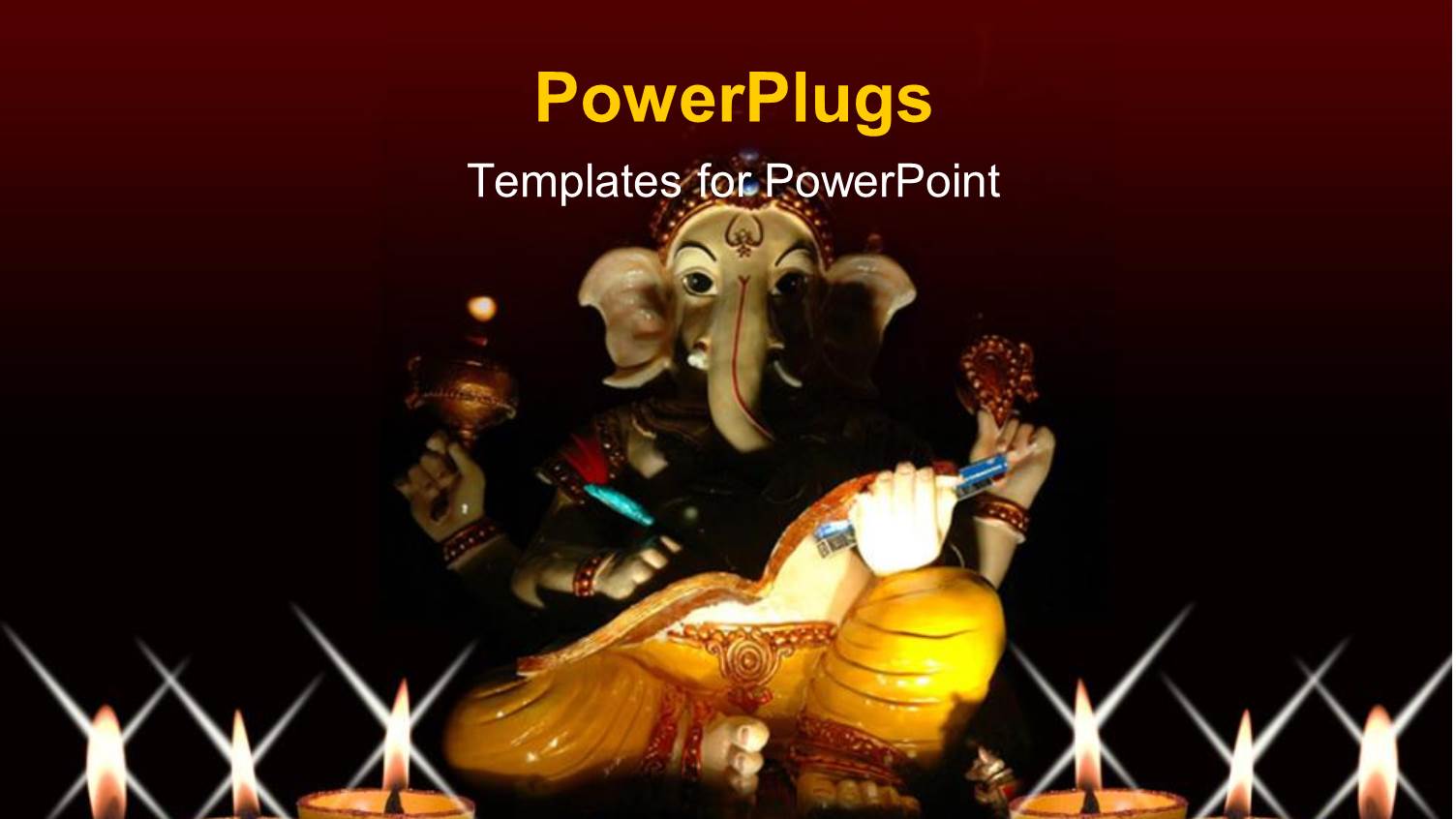 Lighted Candles with Statue of Ganesha on Red Background