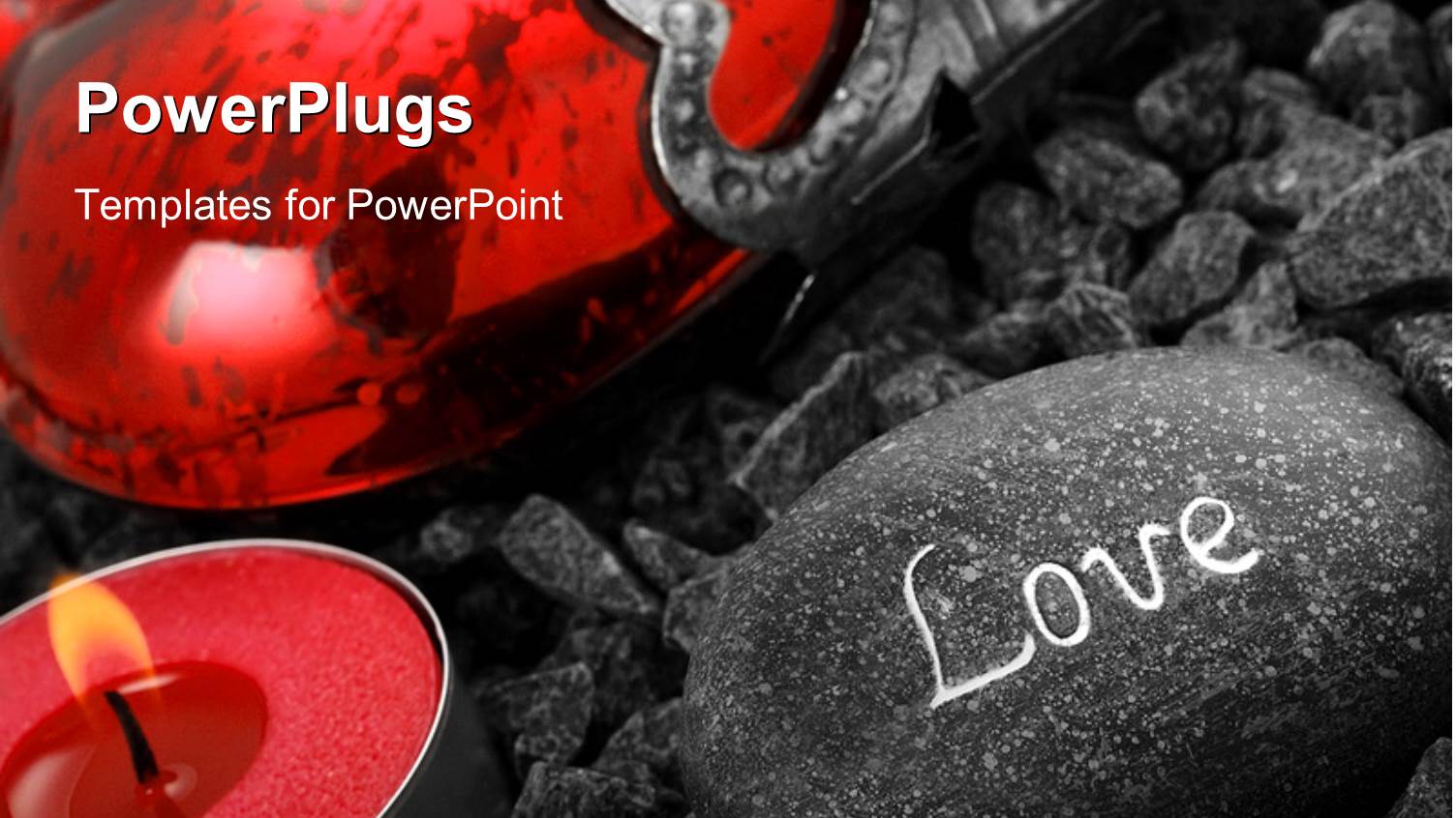 Lighted Heart Candle with Love Inscribed on Stone 