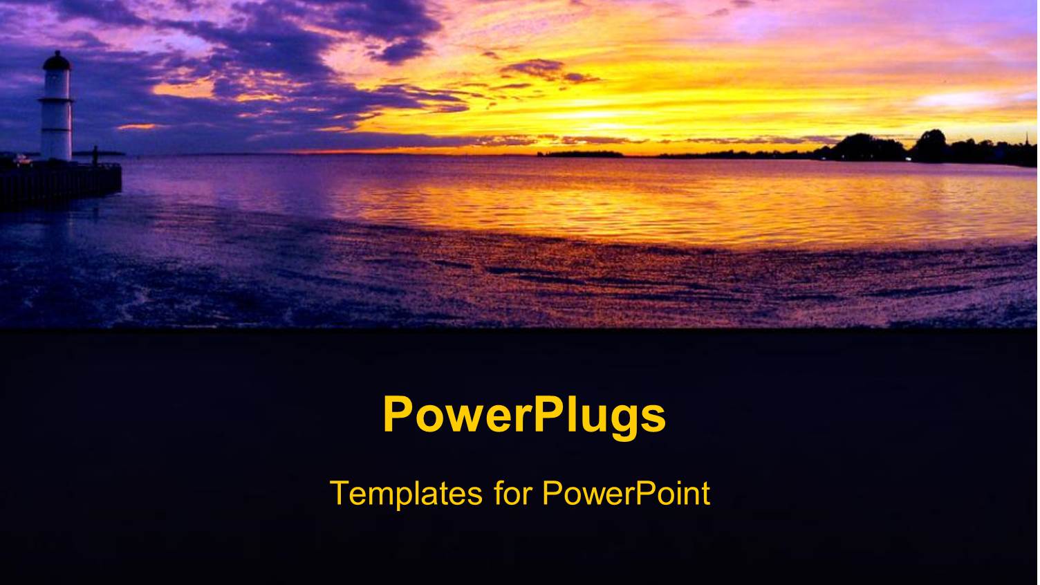 Lighthouse on Beach with Bright Yellow Sunset