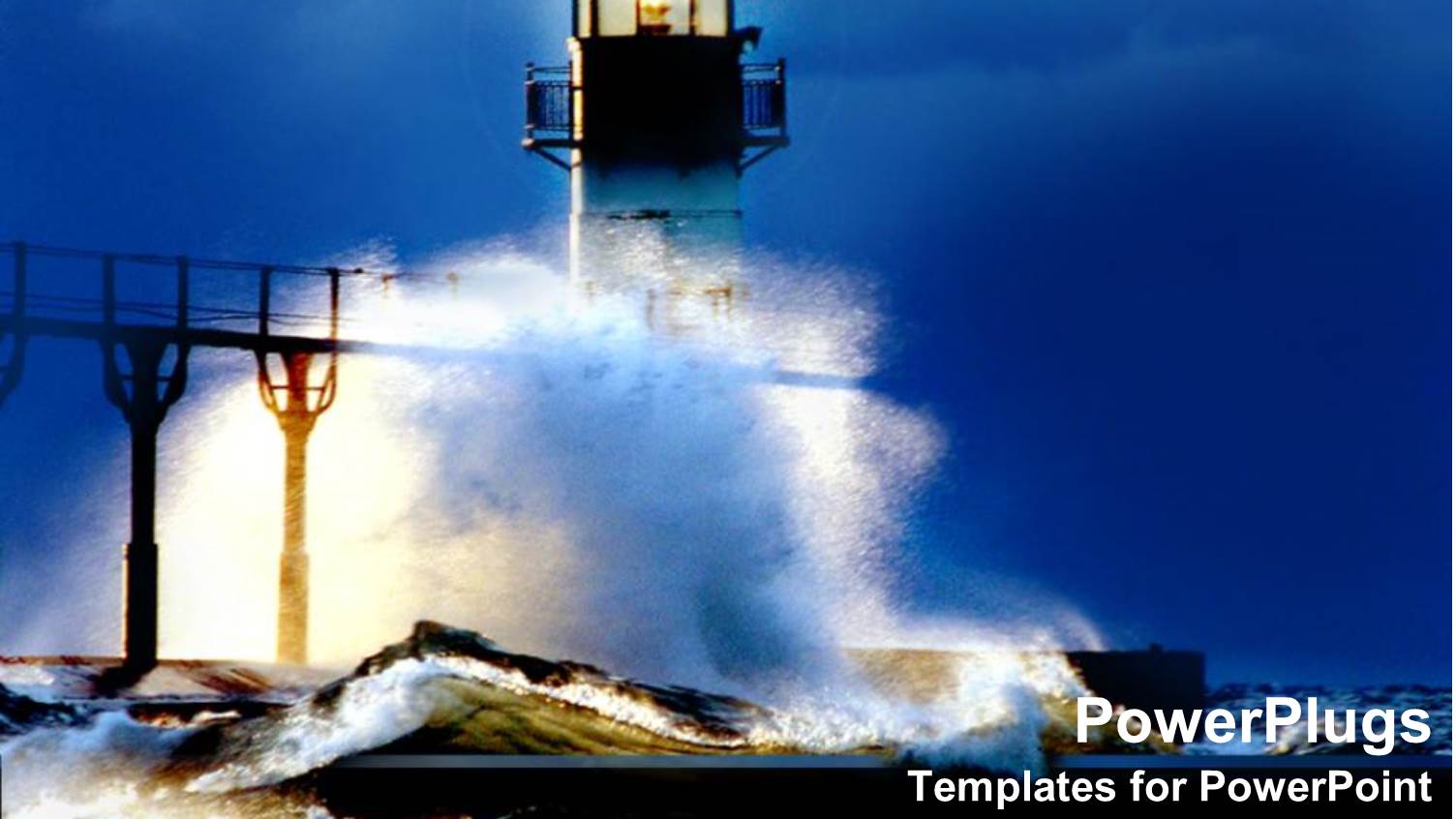 Lighthouse at Night in a Storm Waves Crashing Beach