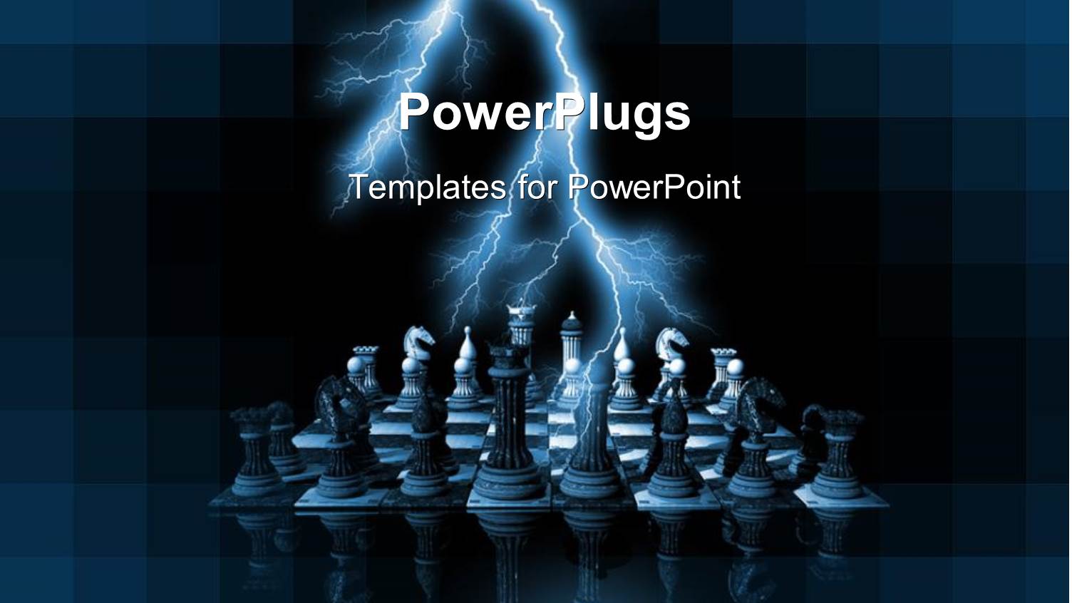 Lightning Over Rendered Chess Pieces on Glass Chess Board