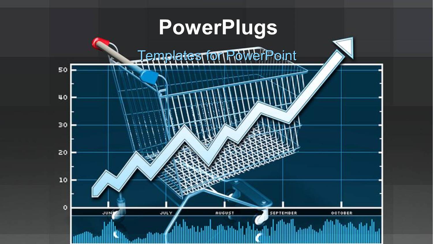 Line Chart Rising Over Shopping Cart on Grey Background