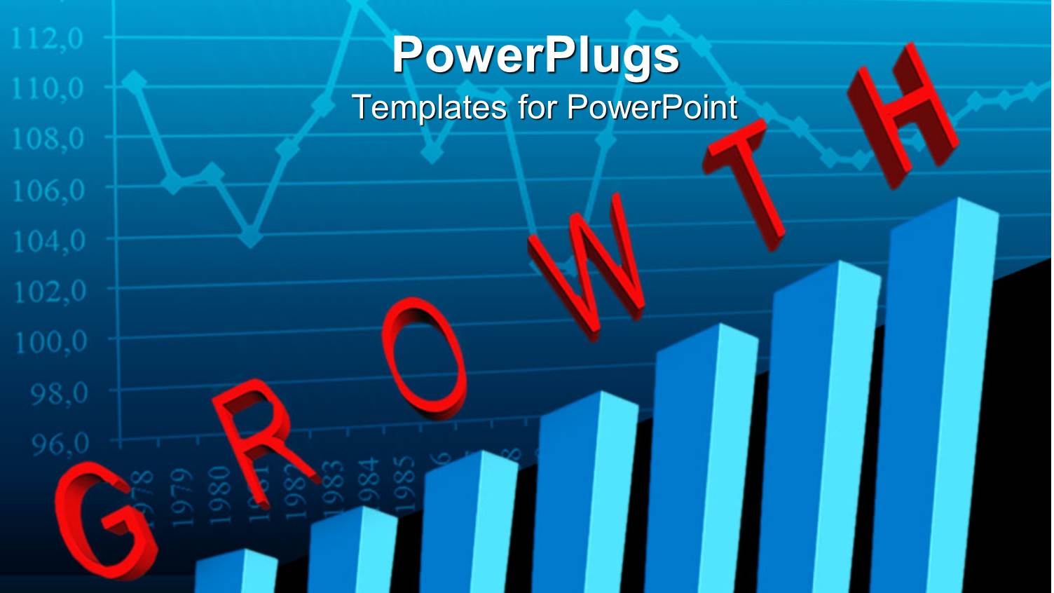 Line Graph Behind Blue Bar Chart with Red Letters Spelling Growth