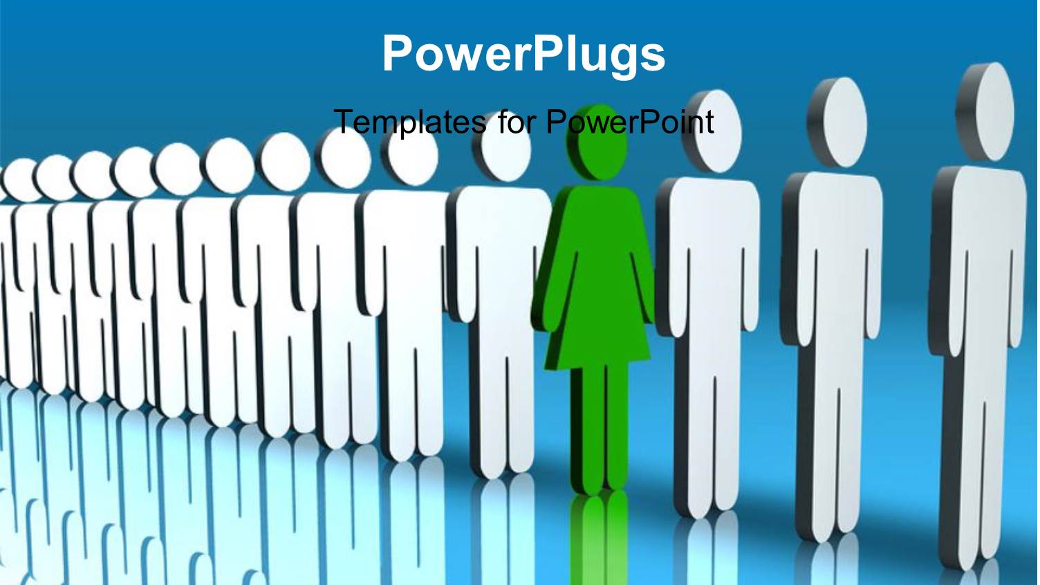 Line of People with Reflection in Background and Green Man Standing Out