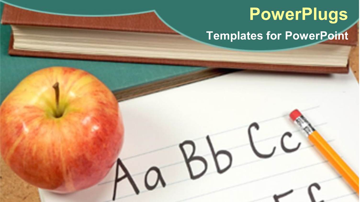 Lined Notebook with Yellow Pencil and Rubber, Apple and Book