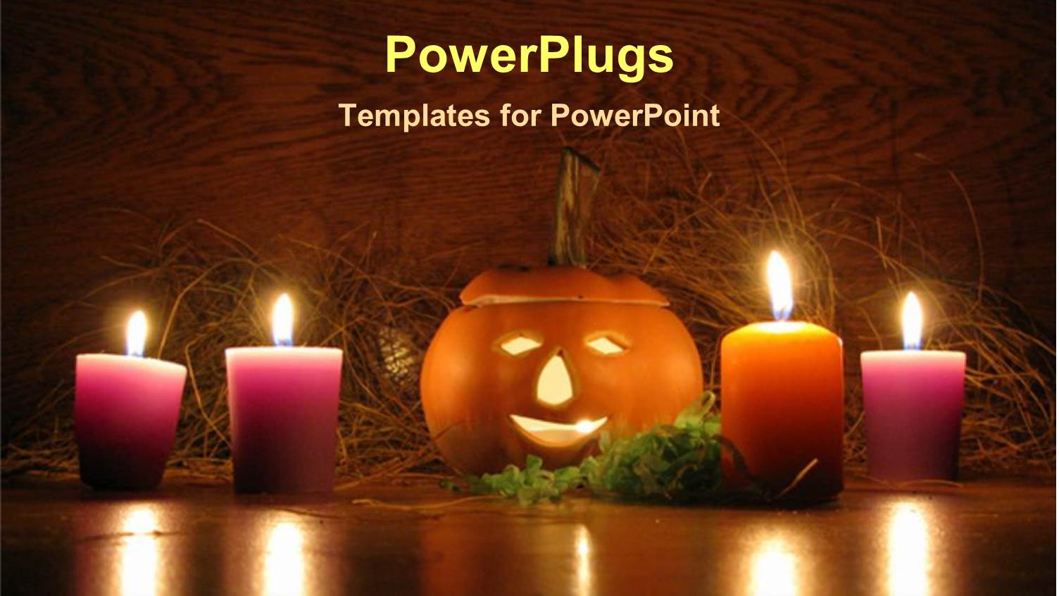 Lit Ceramic Pumpkin Surrounded by Orange and Purple Votive Candles