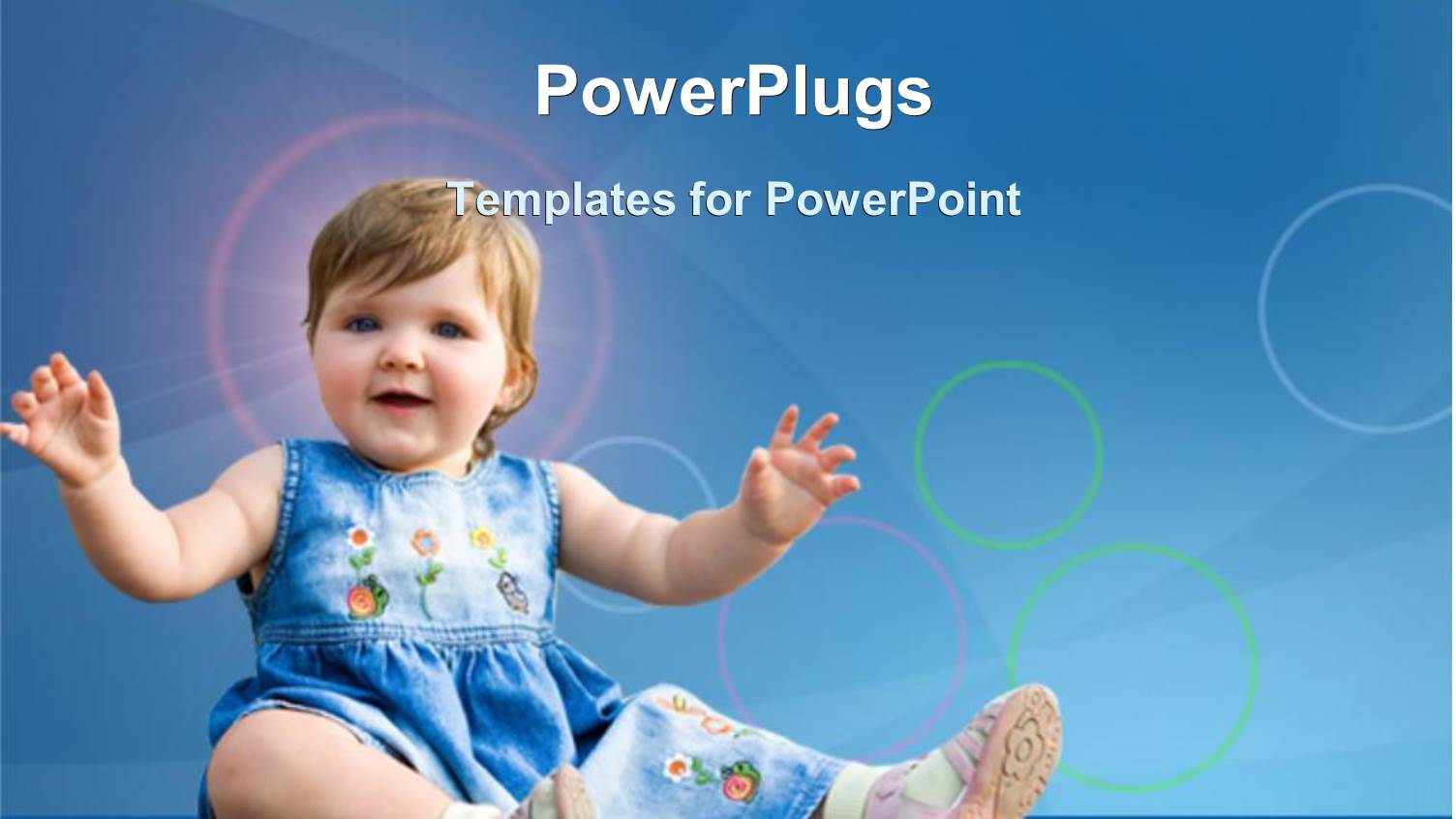 little Baby Girl Playing and Smiling on a Blue Background