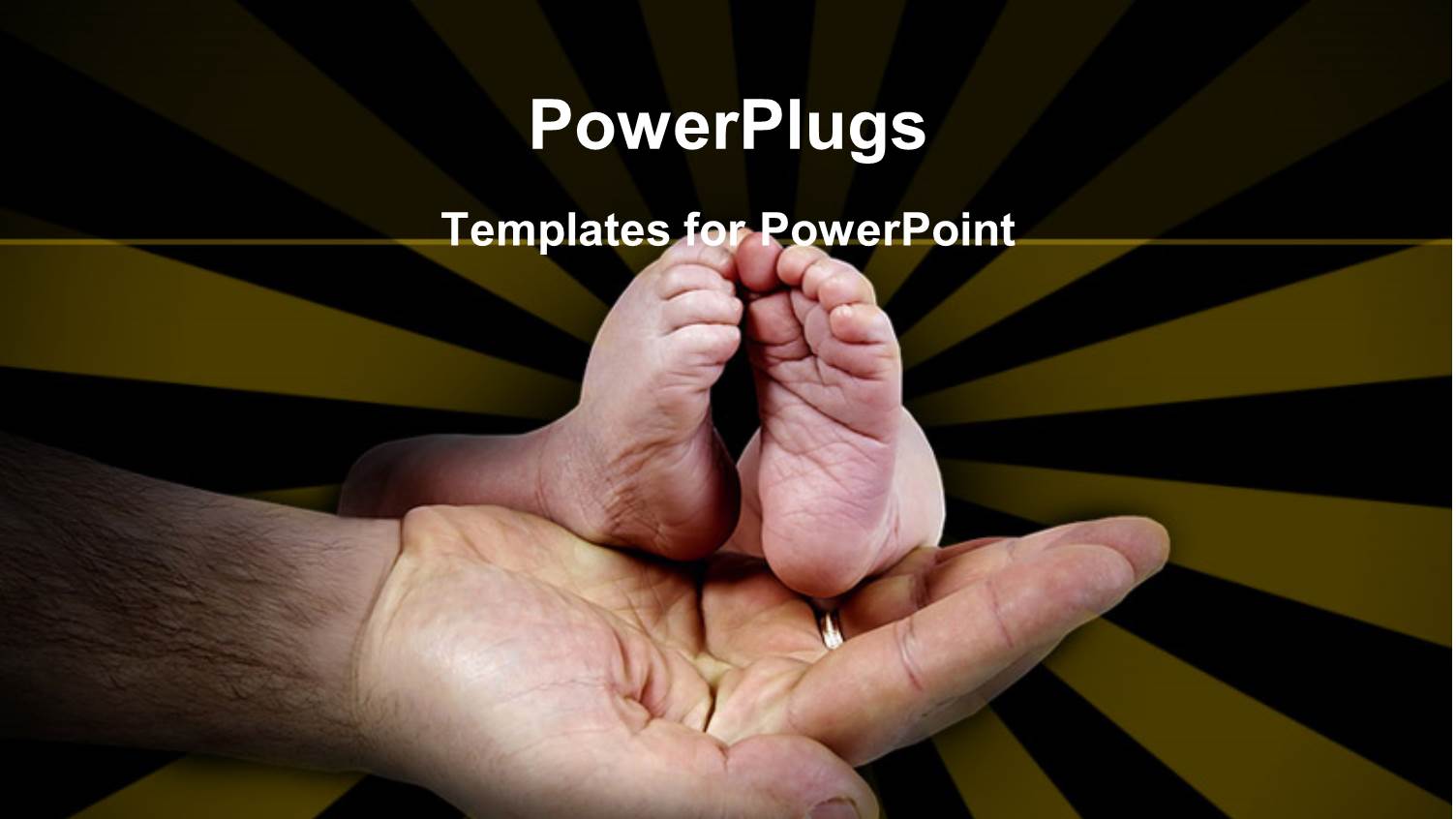 little Baby's Foot in Father's Hand on Black and Yellow 