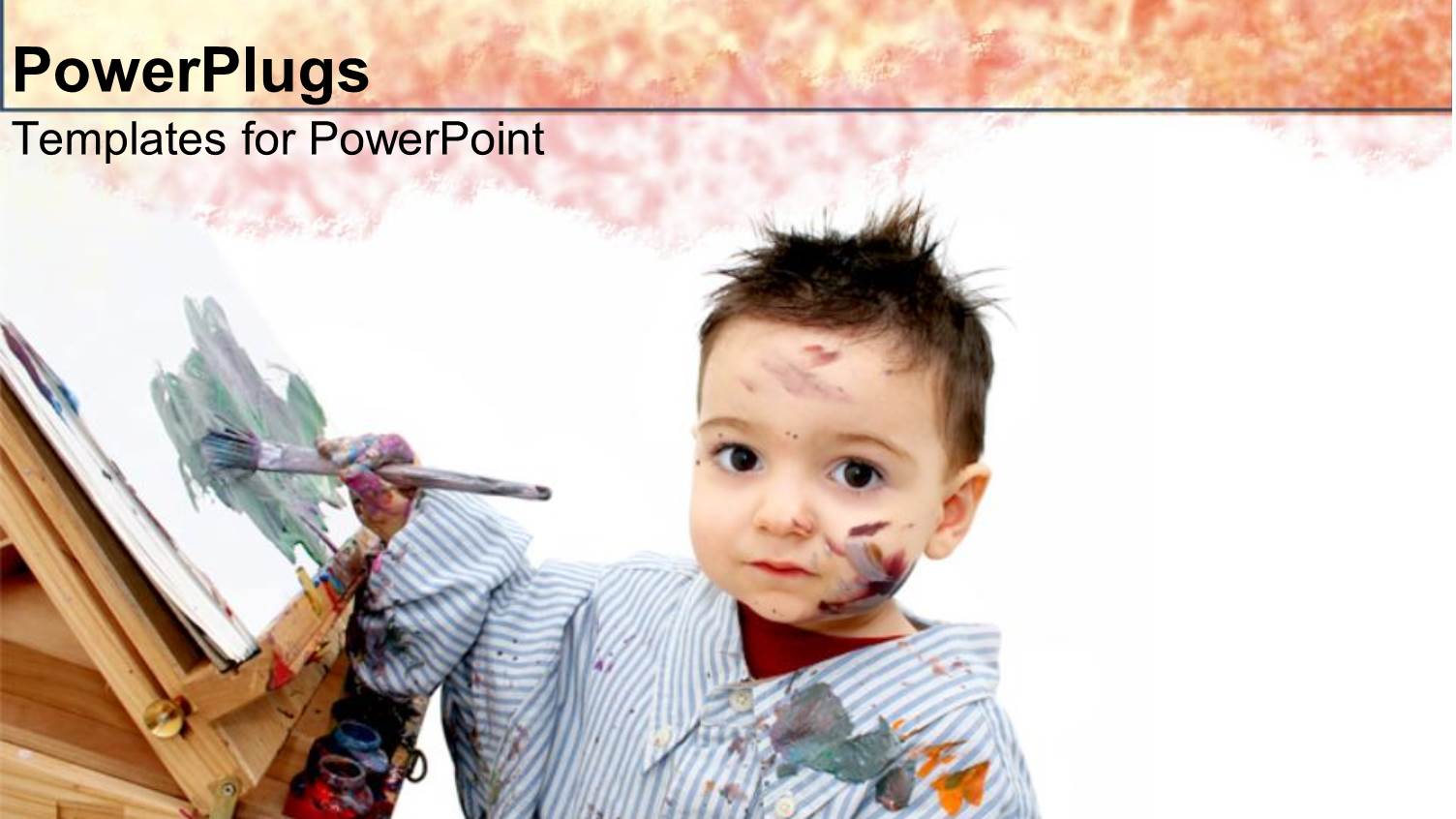 little Boy Playing with Paint and Paintbrush