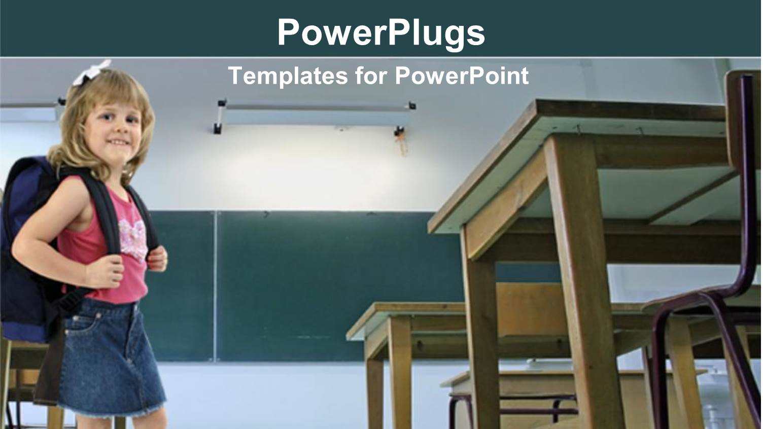 little Girl with Backpack in Classroom