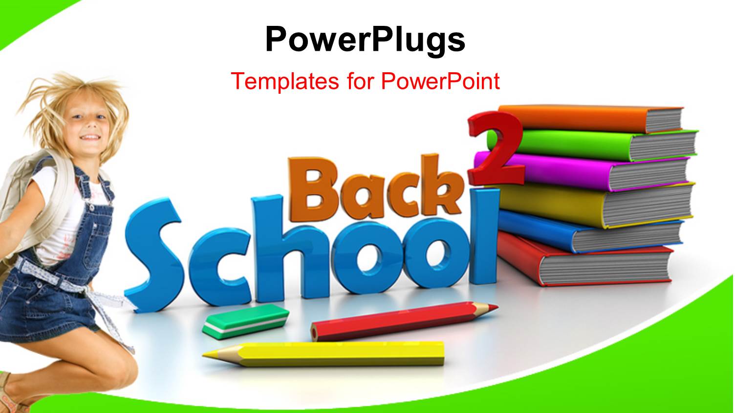 little Girl with Colorful Book Pile and Learning Tools