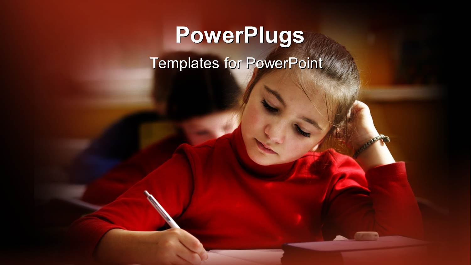 little Girl Taking Notes in Classroom with Blurred Borders