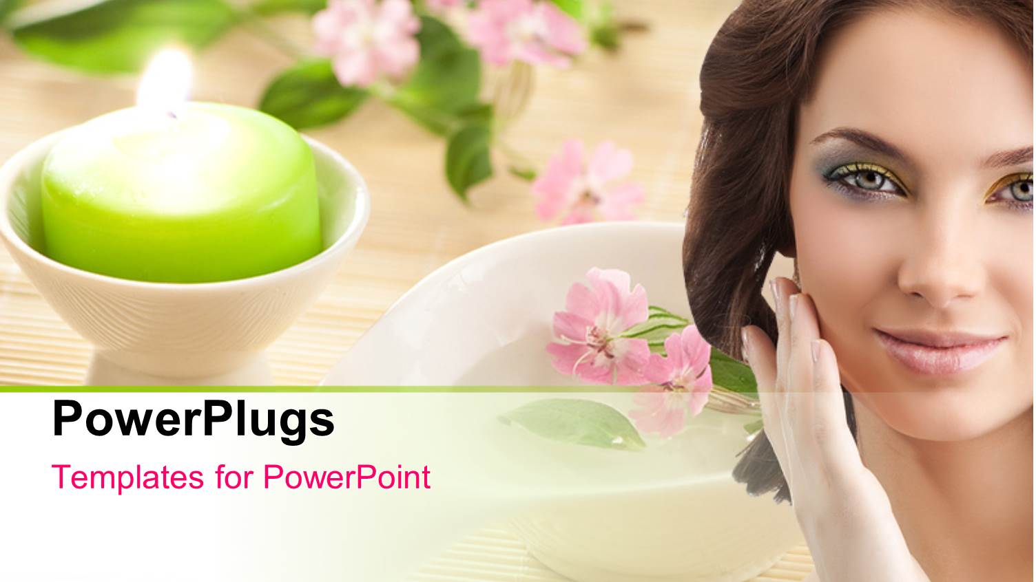 little White Bowls Filled with Lighted Candles and Flowers with Beautiful Lady