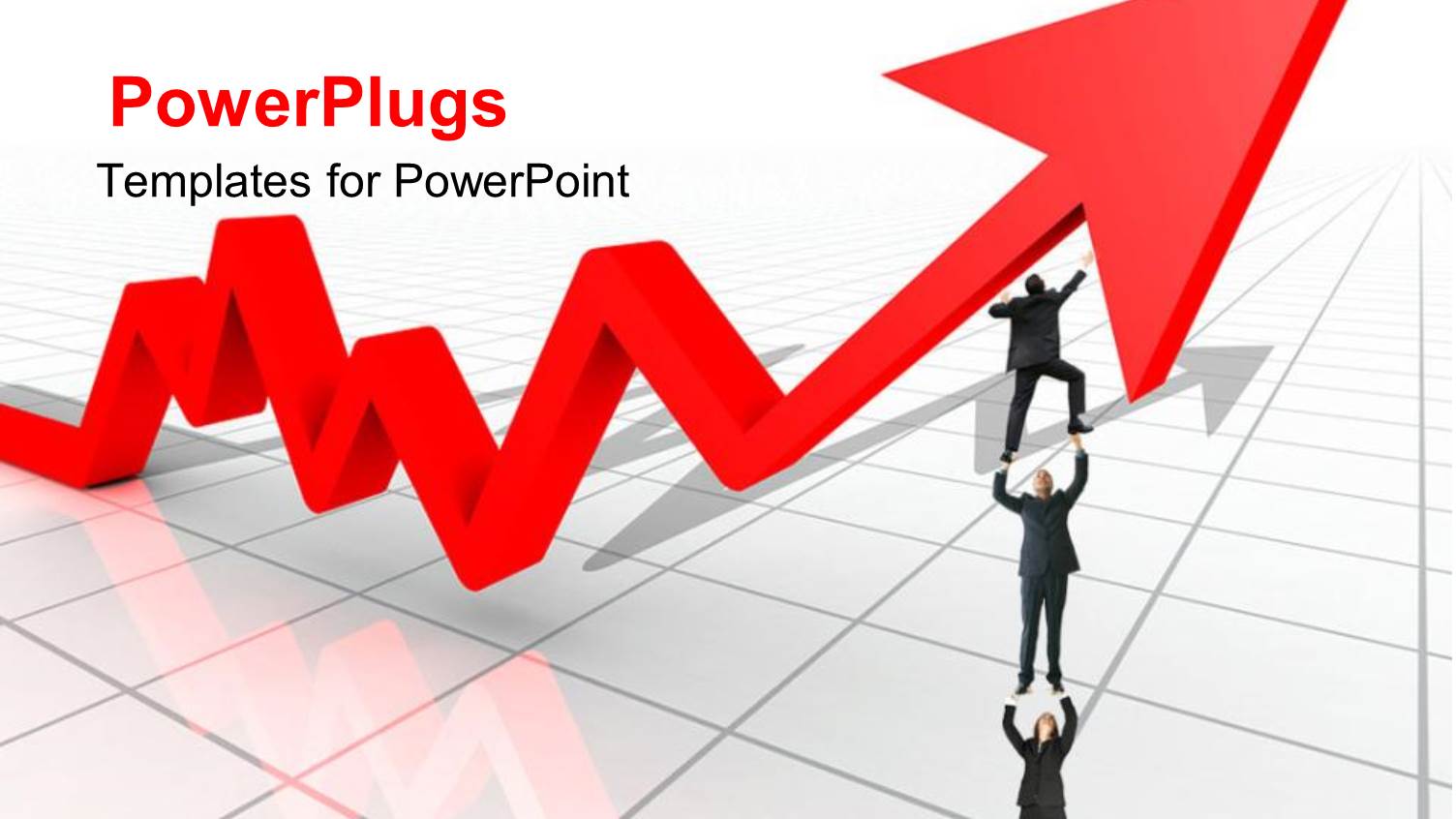 Long Red Arrow with Three Business People on a Shiny White Background