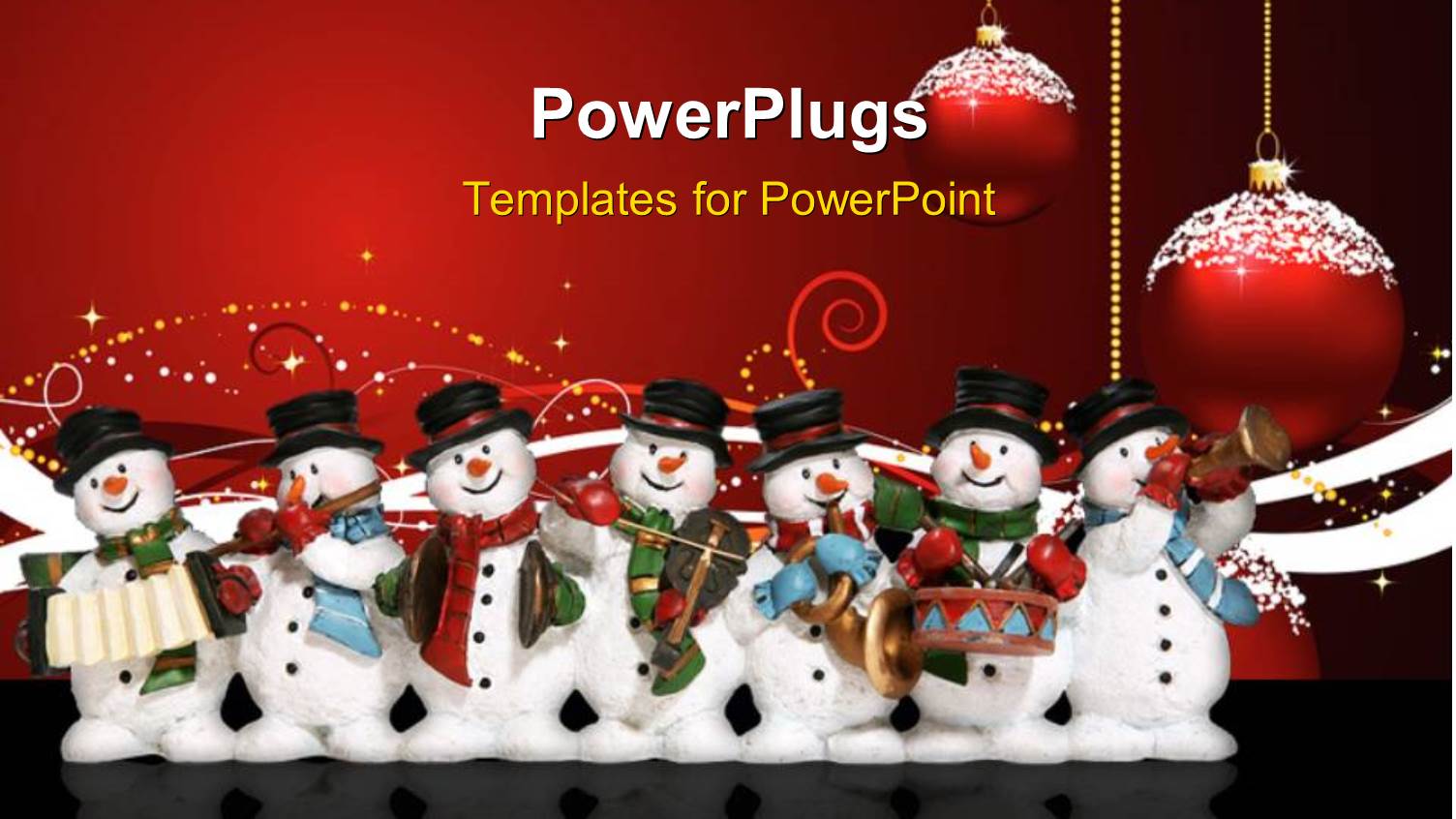 a Lot of Snowmen with Celebration Balls in Background