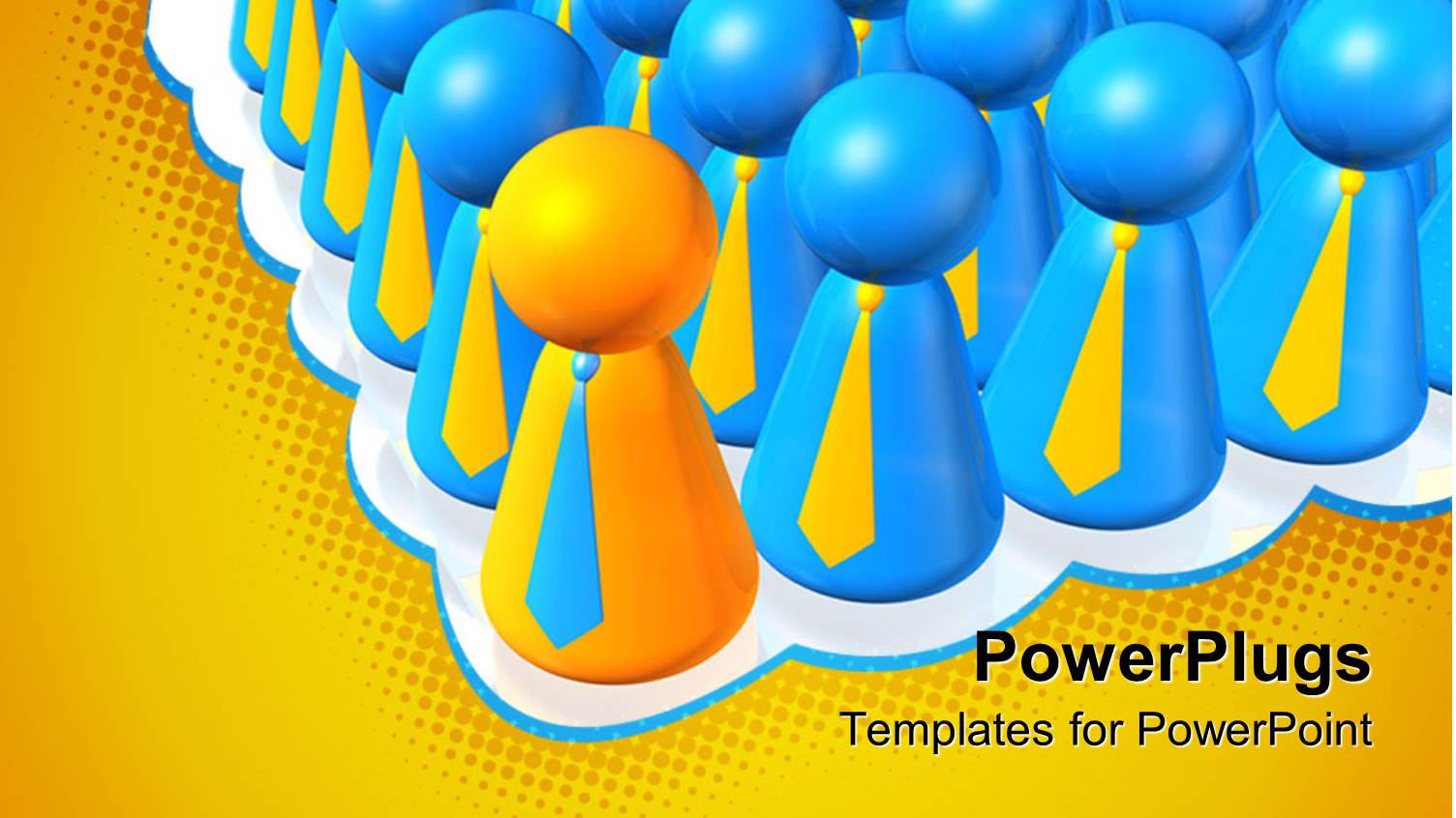 Lots of 3D Blue Characters with a Yellow Distinct One Leading