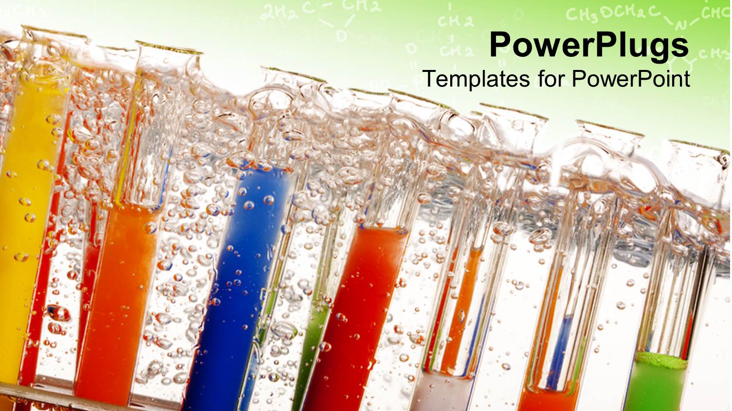 Lots of Arranged Test Tubes with Colored Solutions and Bubbles