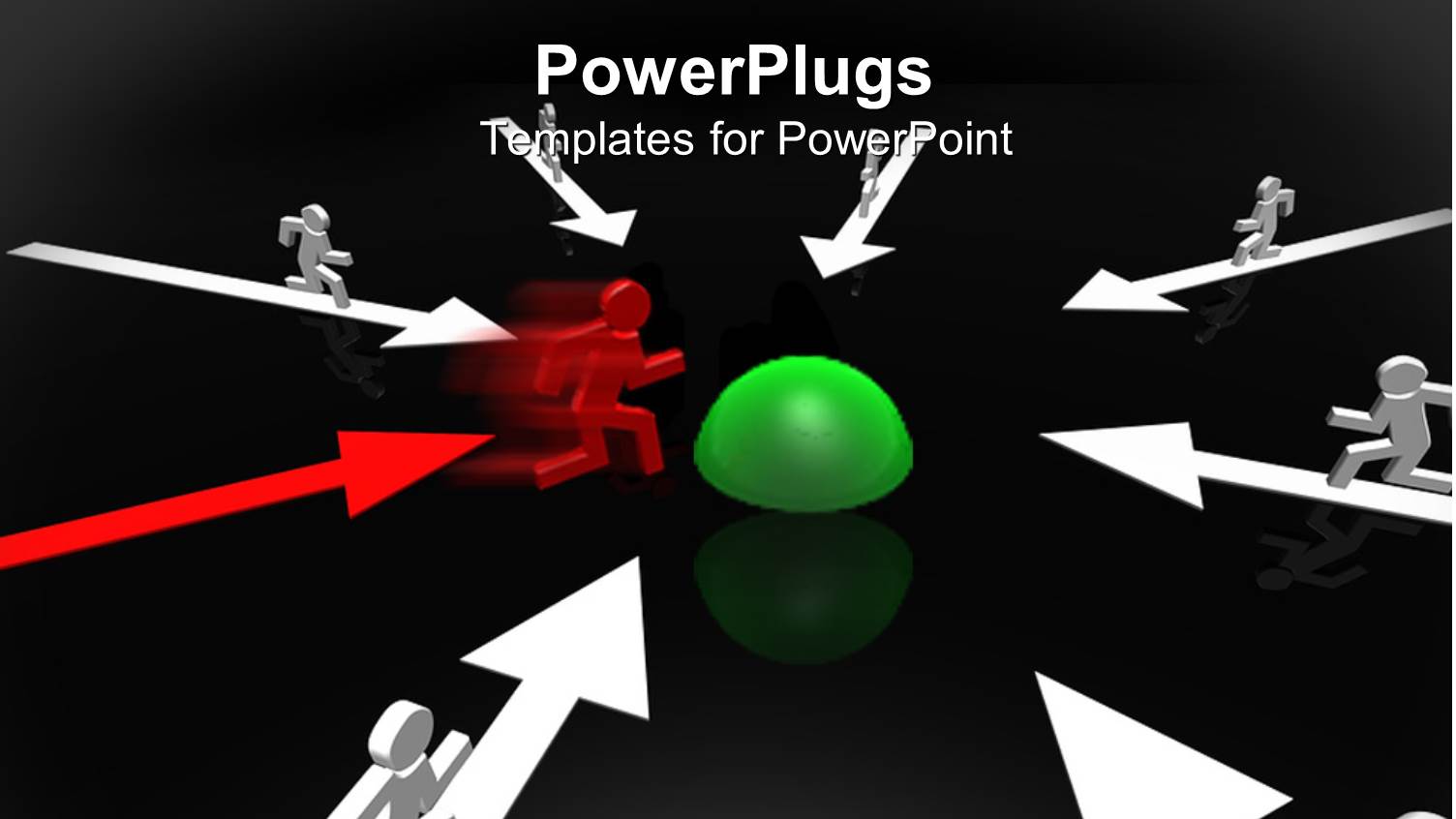 Lots of Arrows with 3D Human Characters on then Going to a Green Object