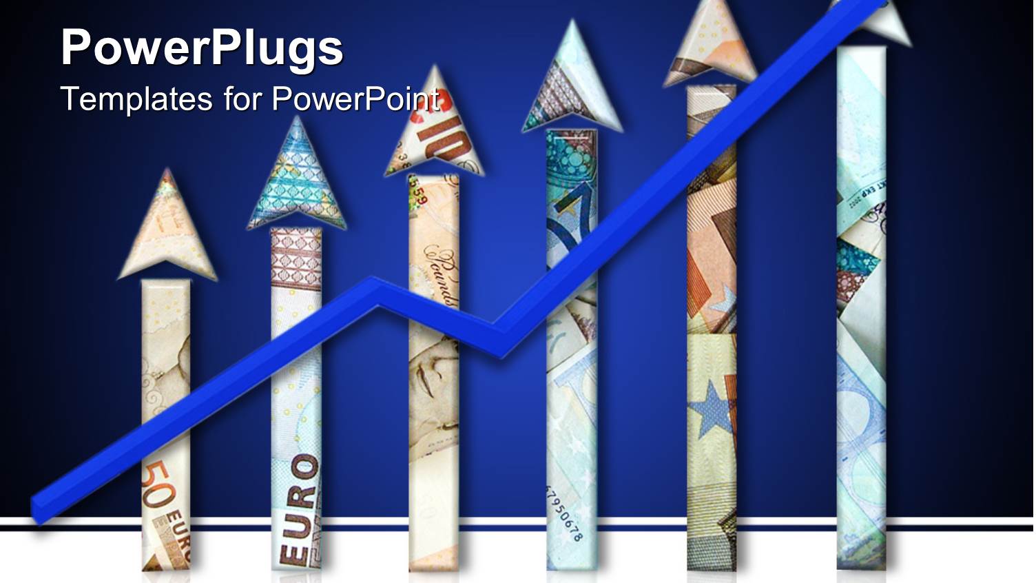 Lots of Arrows Colored with Euro Notes N a Blue Background