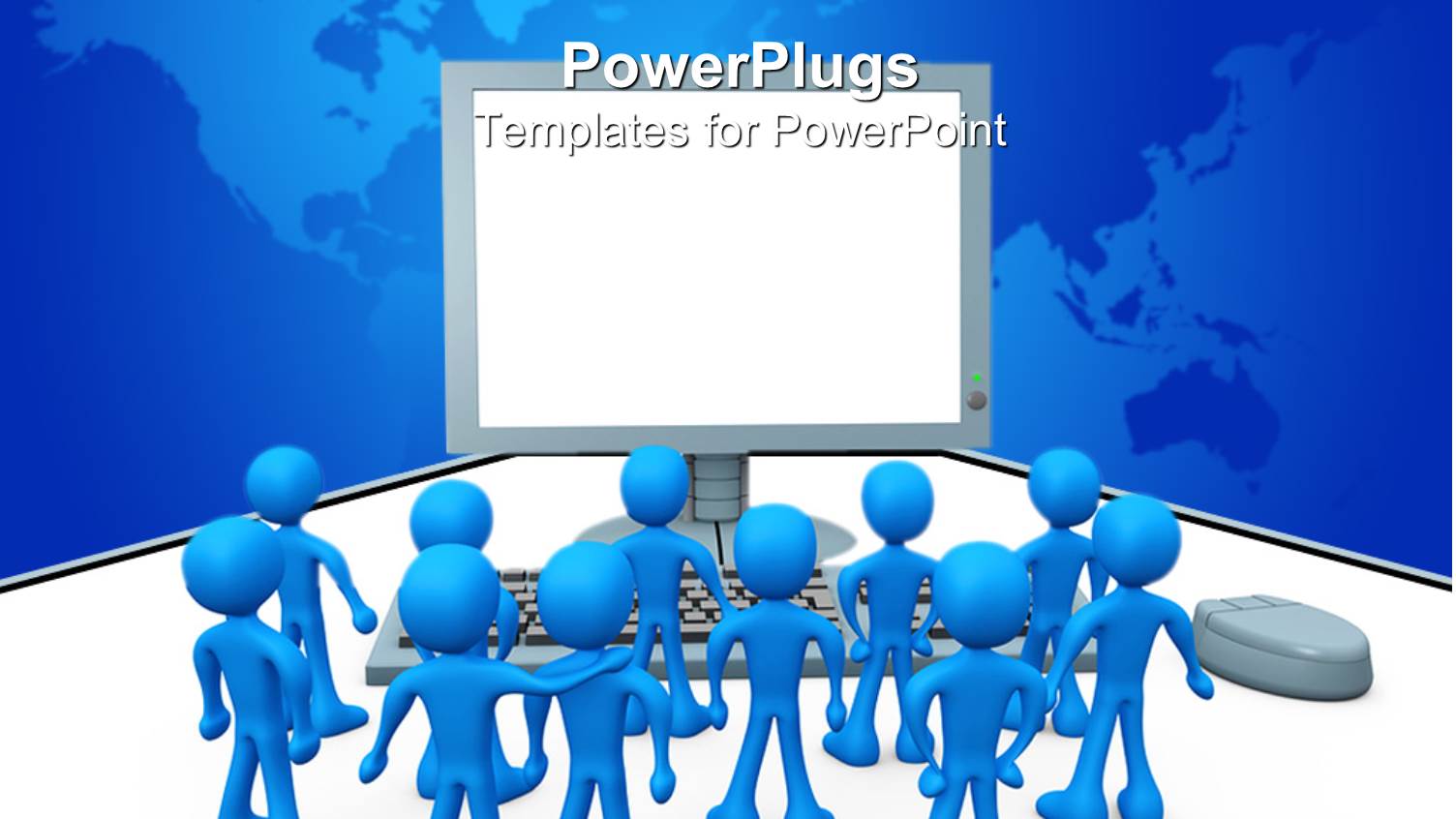 Lots of Blue Colored 3D Characters Facing a large Computer