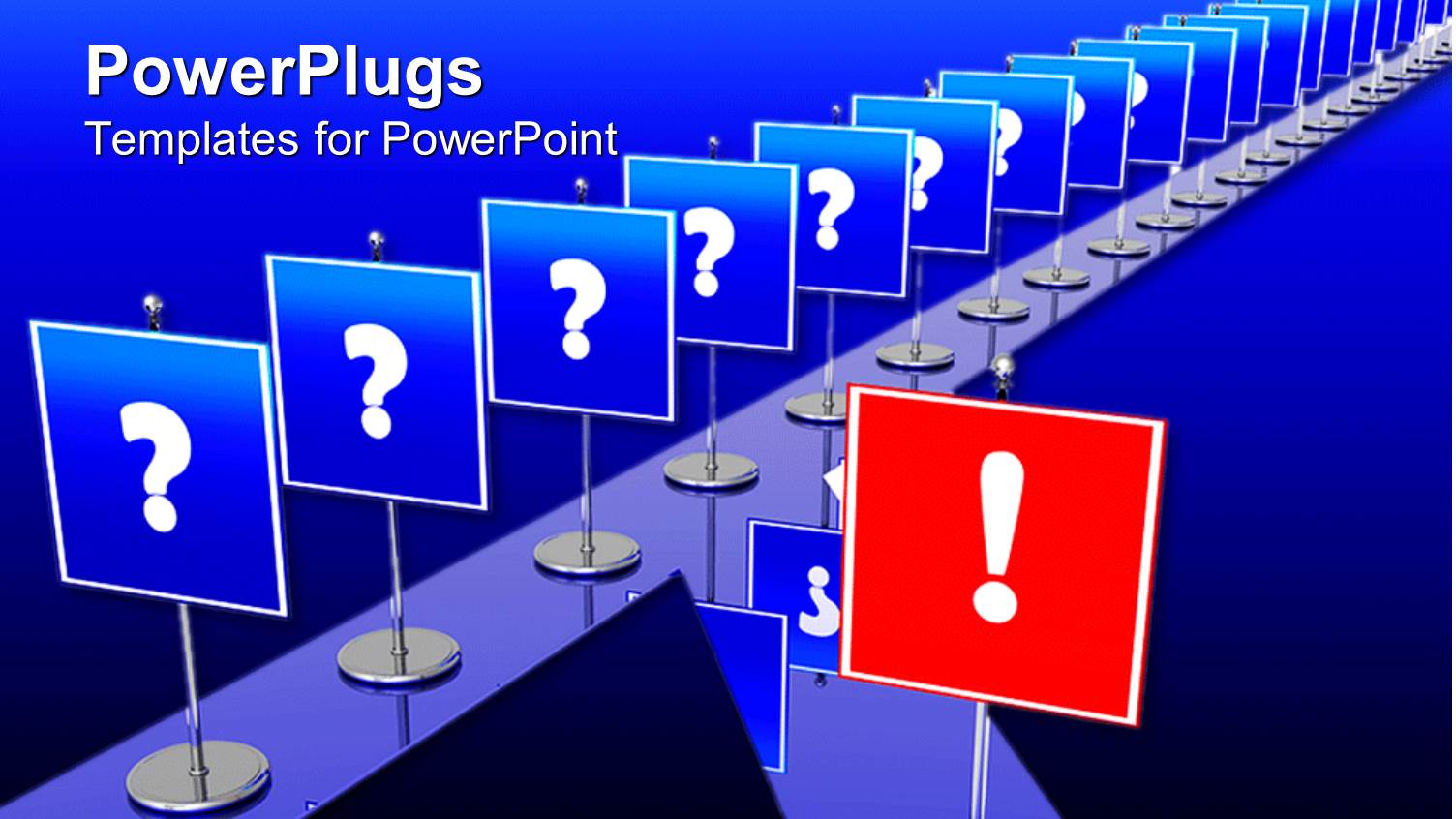 Lots of Blue and Red Stands with a Question Mark Sign