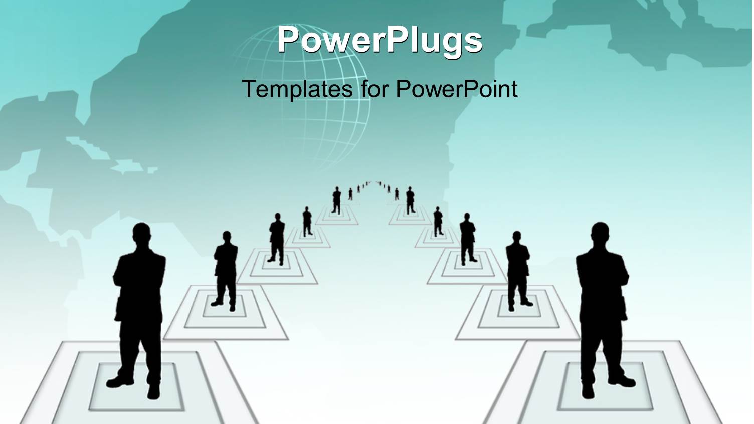 Lots of Business Men Standing on White Cubes in Straight Lines