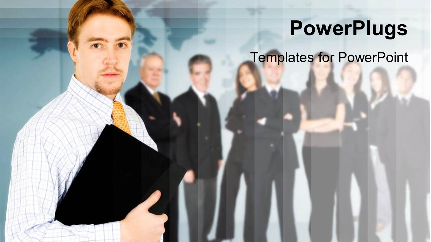 Lots of Business Men and Women Standing and One Leading