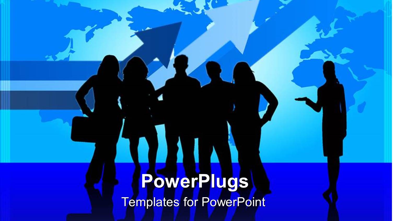 Lots of Business People Having a Meeting on a Blue Map Background