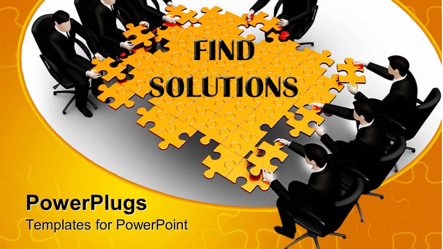 Lots of Business People Trying to Arrange a big Yellow Jig Saw Puzzle