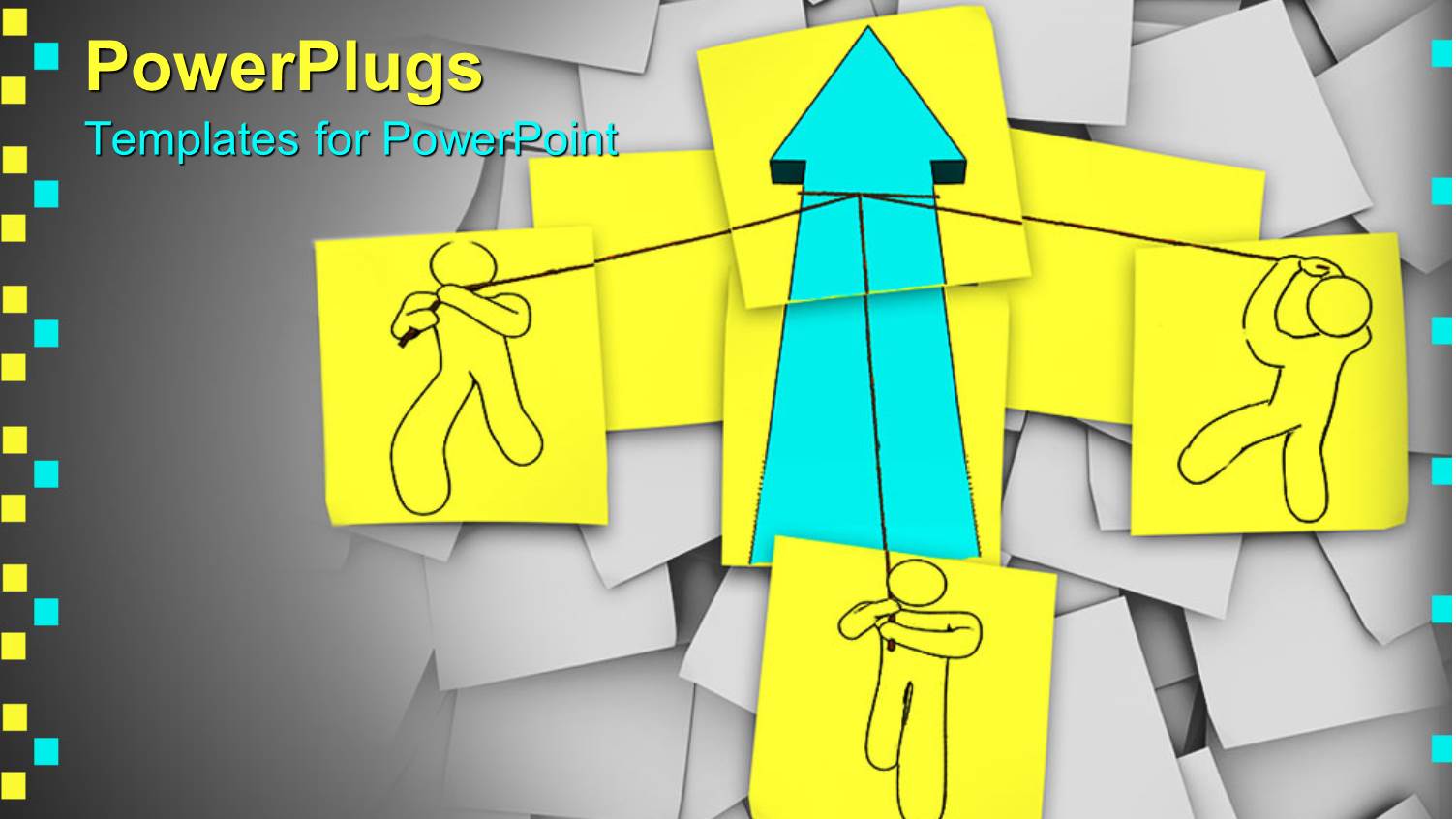 Lots of Colorful Papers with a Drawing of People Undergoing Team Work and Pulling an Arrow