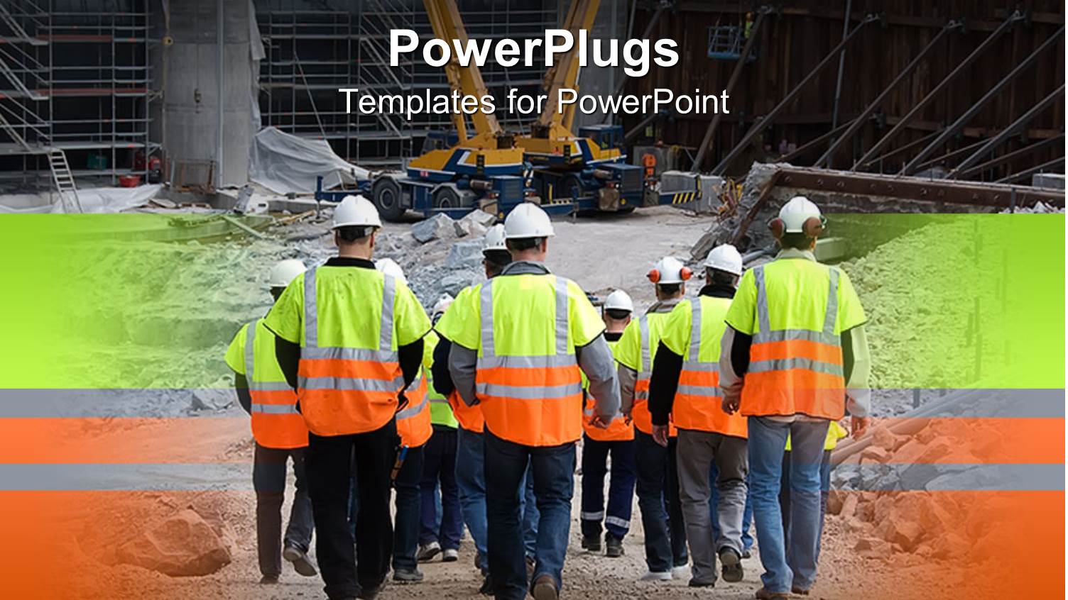 Lots of Construction Workers Marching Towards a Site with a Tractor