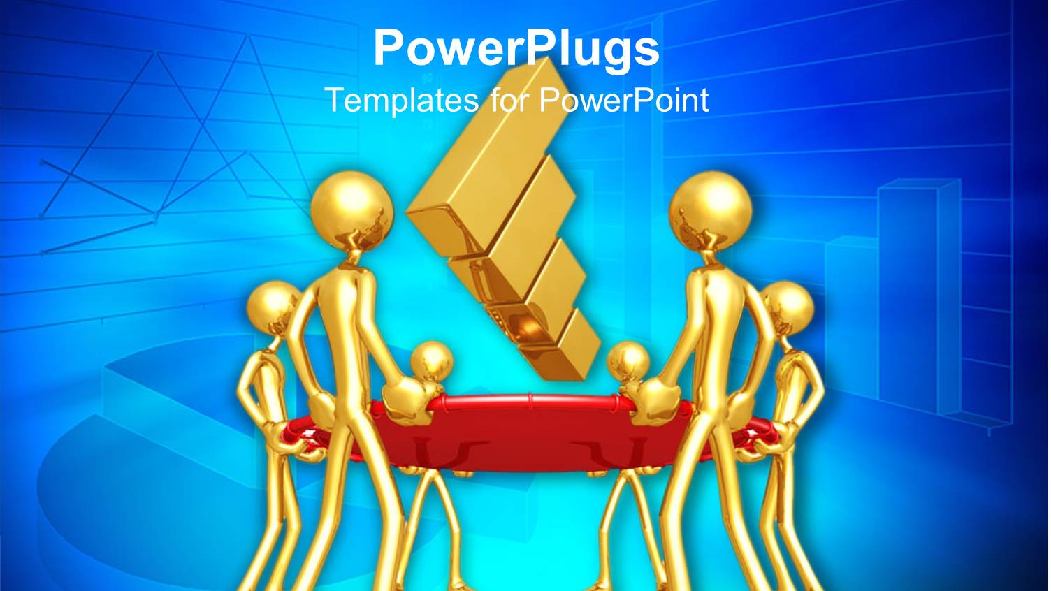 Lots of Gold Colored Human Figures Holding a Bouncing Bar Chart