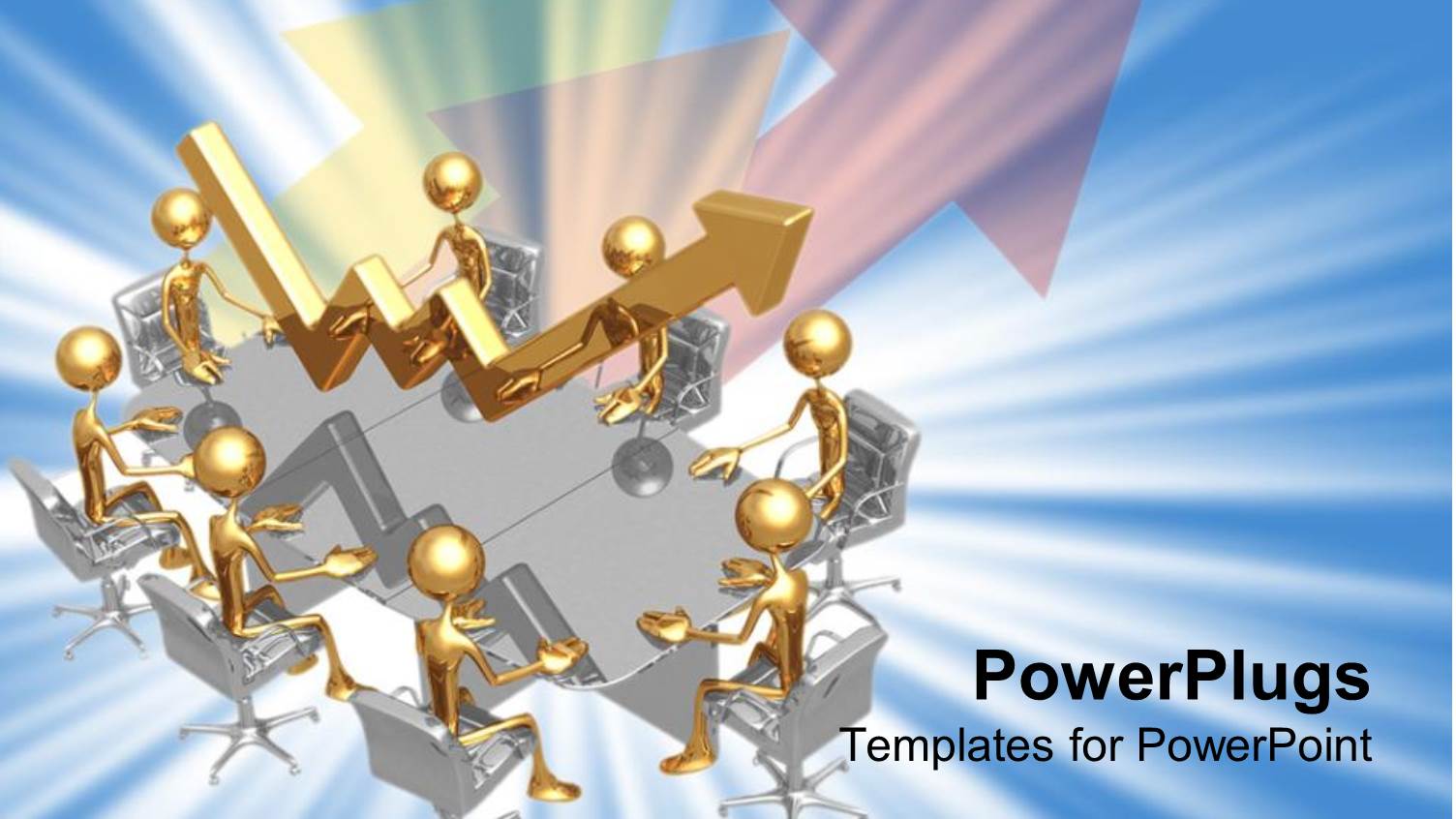 Lots of Gold Colored Human Figures Sitting on a Meeting Table