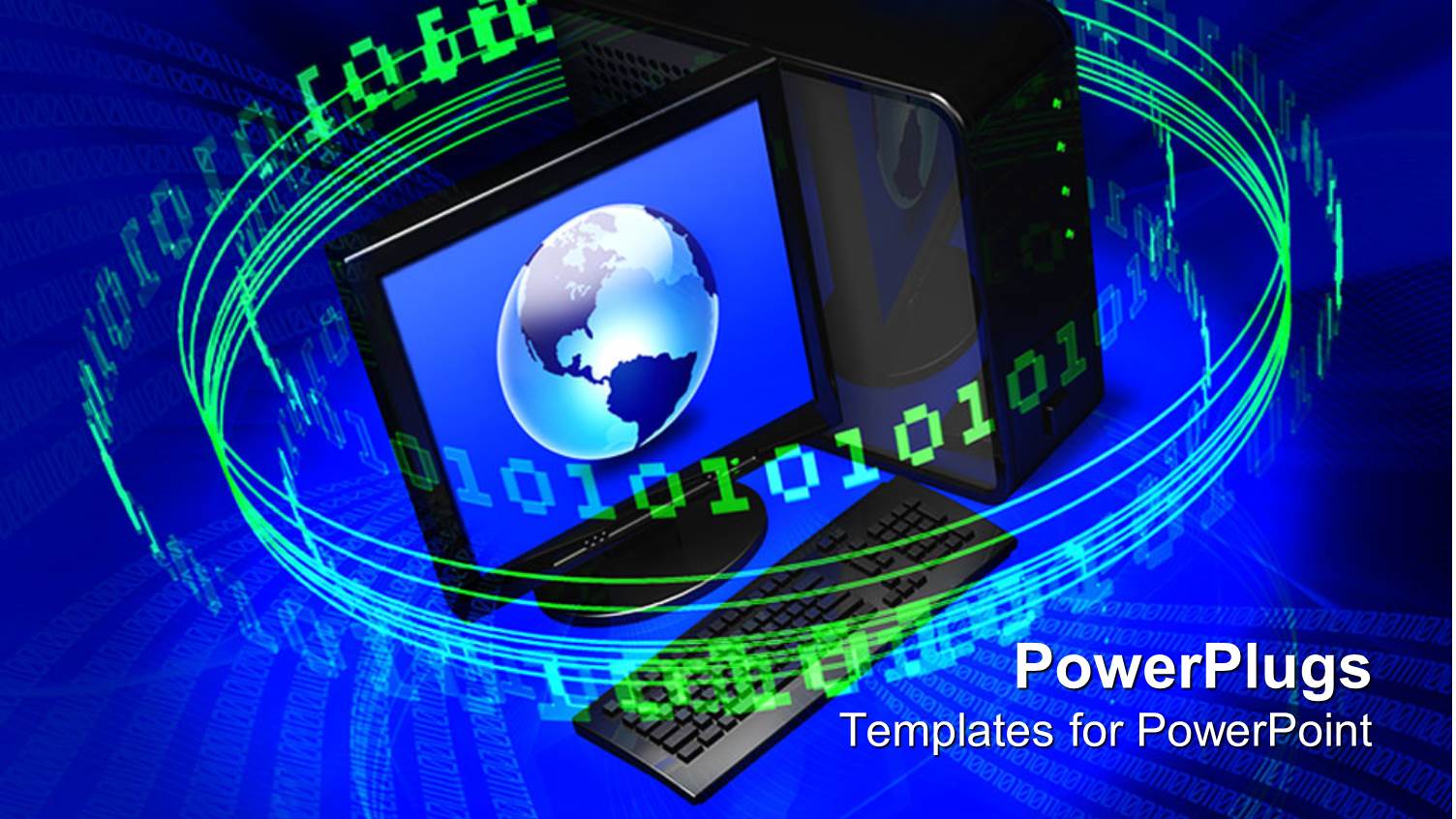 Lots of Green Binary Spinning Round a Globe in a Computer 
