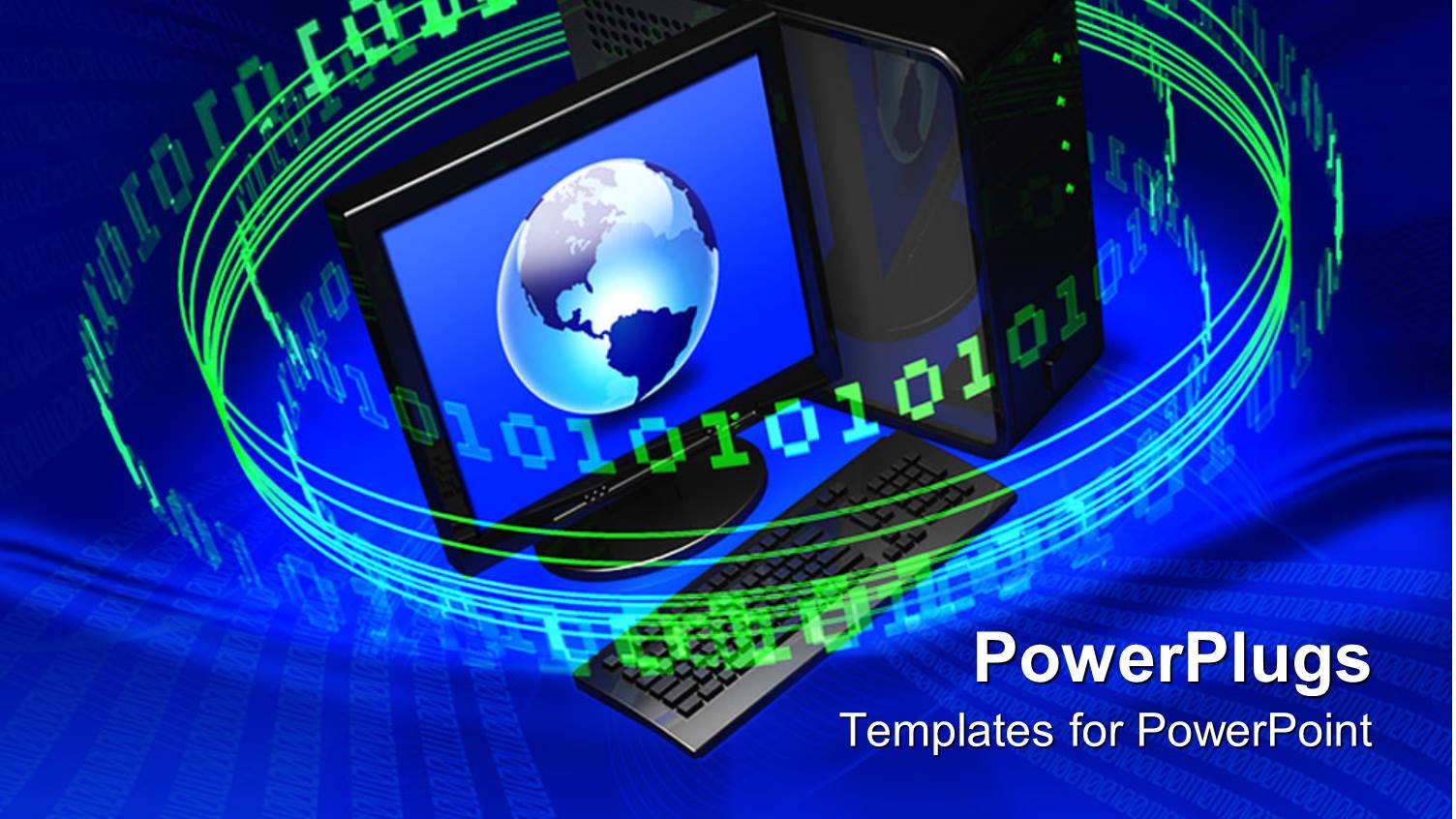 Lots of Green Colored Binary Spinning Round a Computer with a Globe