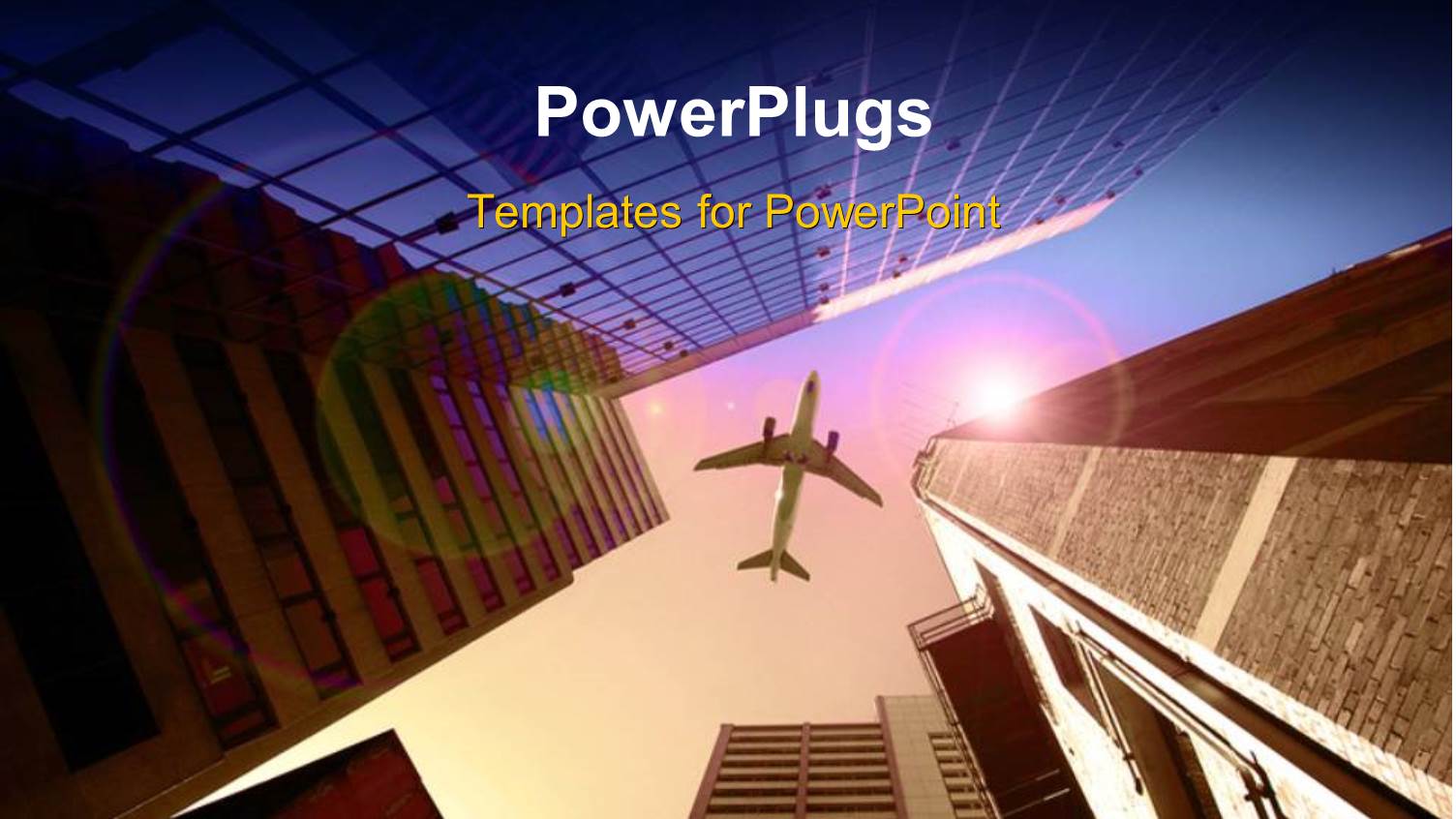 Lots of High Buildings with an Airplane Flying Above them