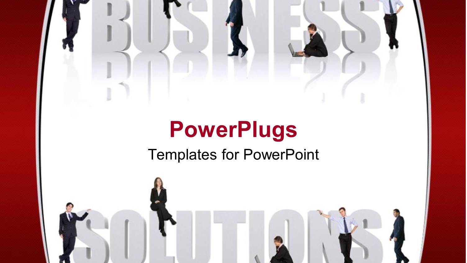 Lots of Humans Sitting and Standing on a Business Solutions Text