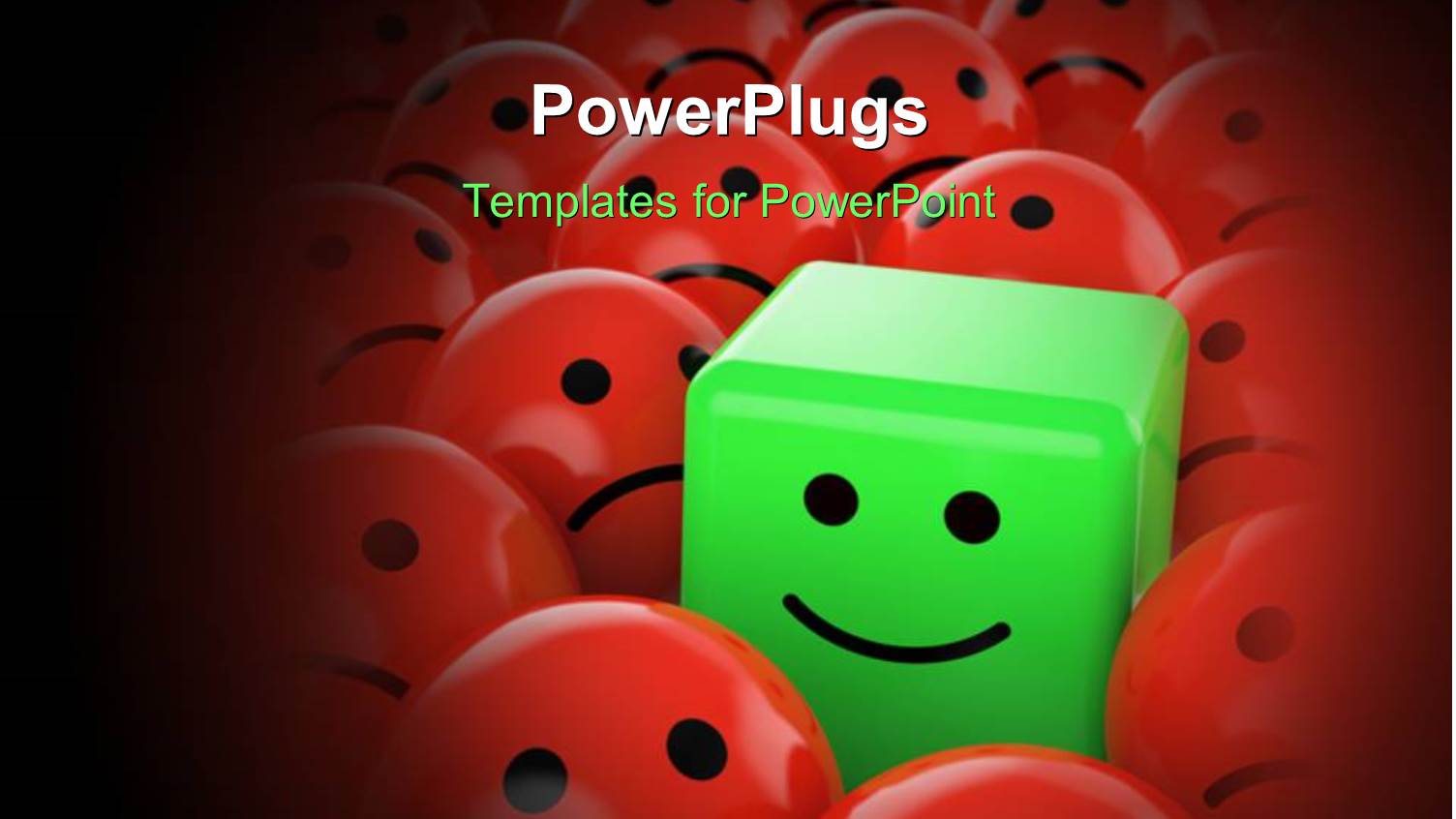 Lots of Red Balls with a Green Cube Having a Smiley Face in the Middle