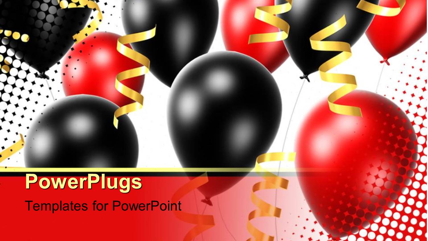 Lots of Red and Black Party Balloons with Gold Colored Ribbons