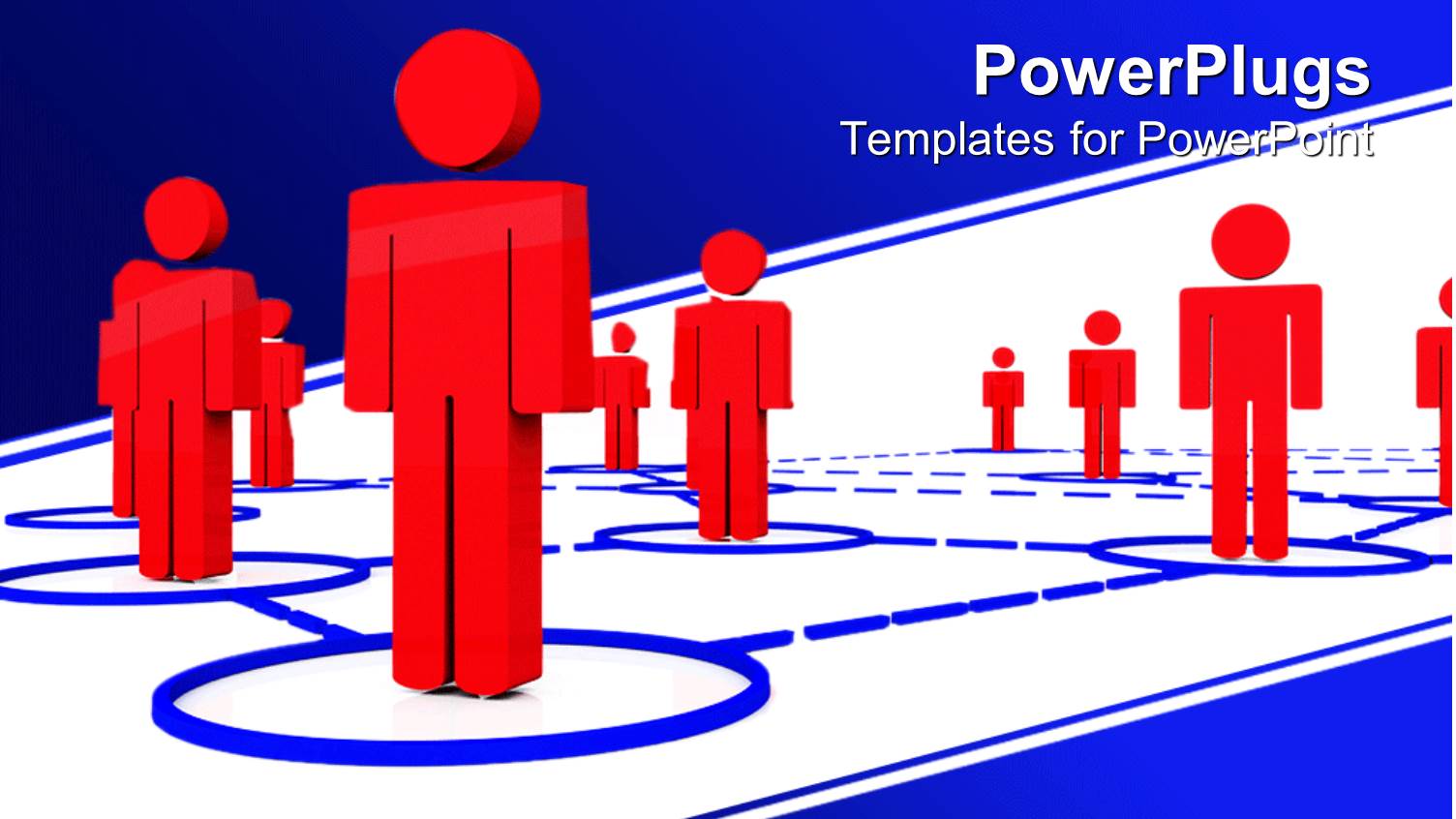 Lots of Red Colored 3D Human Characters Standing in Blue Circles