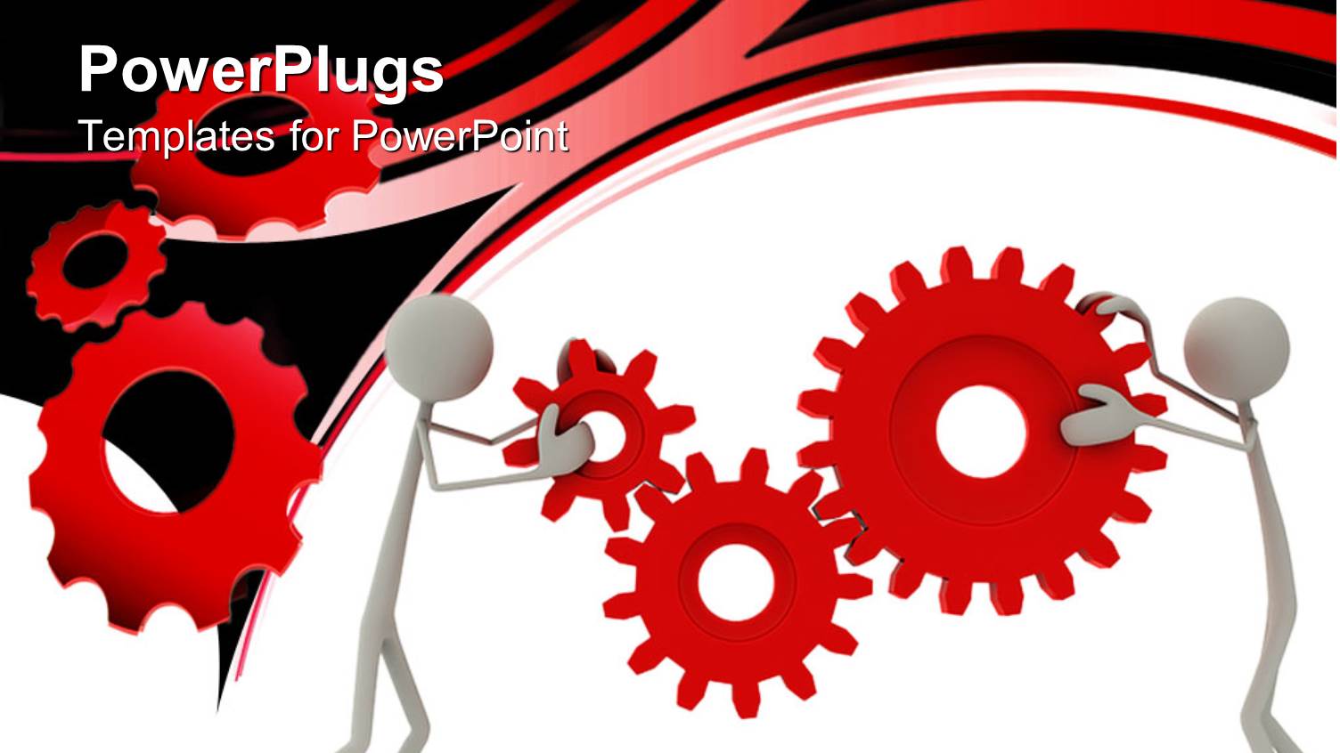 Lots of Red Gears with Two 3D Characters Holding them