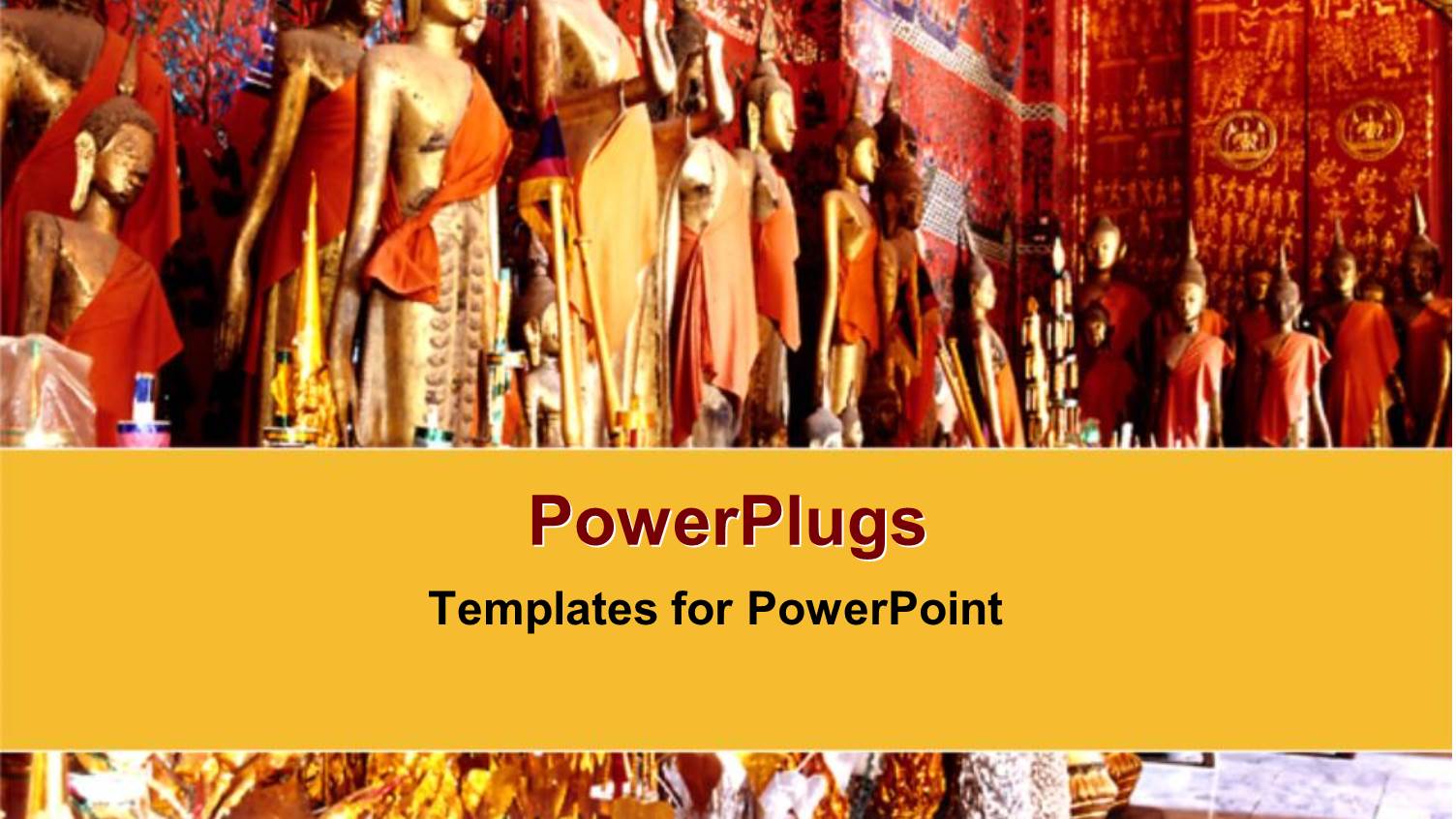 Lots of Statues of Buddha Inside a Colorful Orange Temple