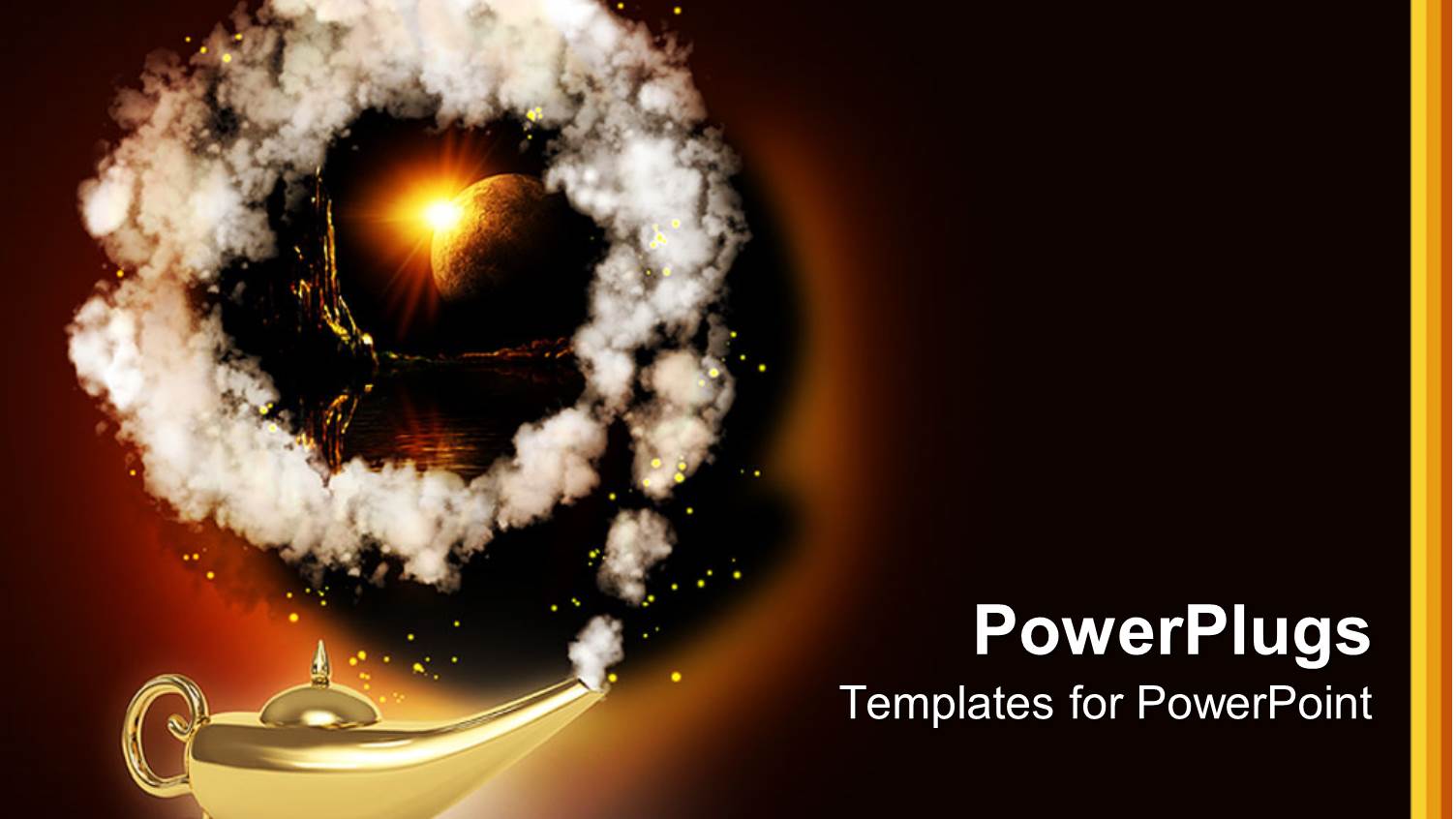 Magic Lamp with Genius Coming Out of Golden Lamp Earth Behind Smoke