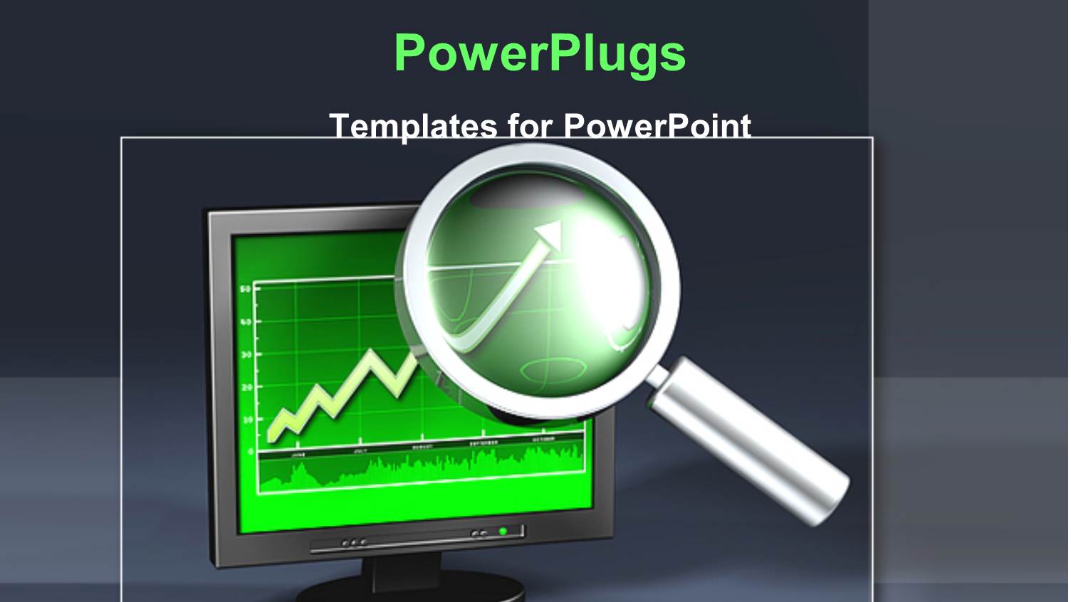 Magnifying Glass Focused on Upward Pointing Green Arrow of Graph on Computer Screen