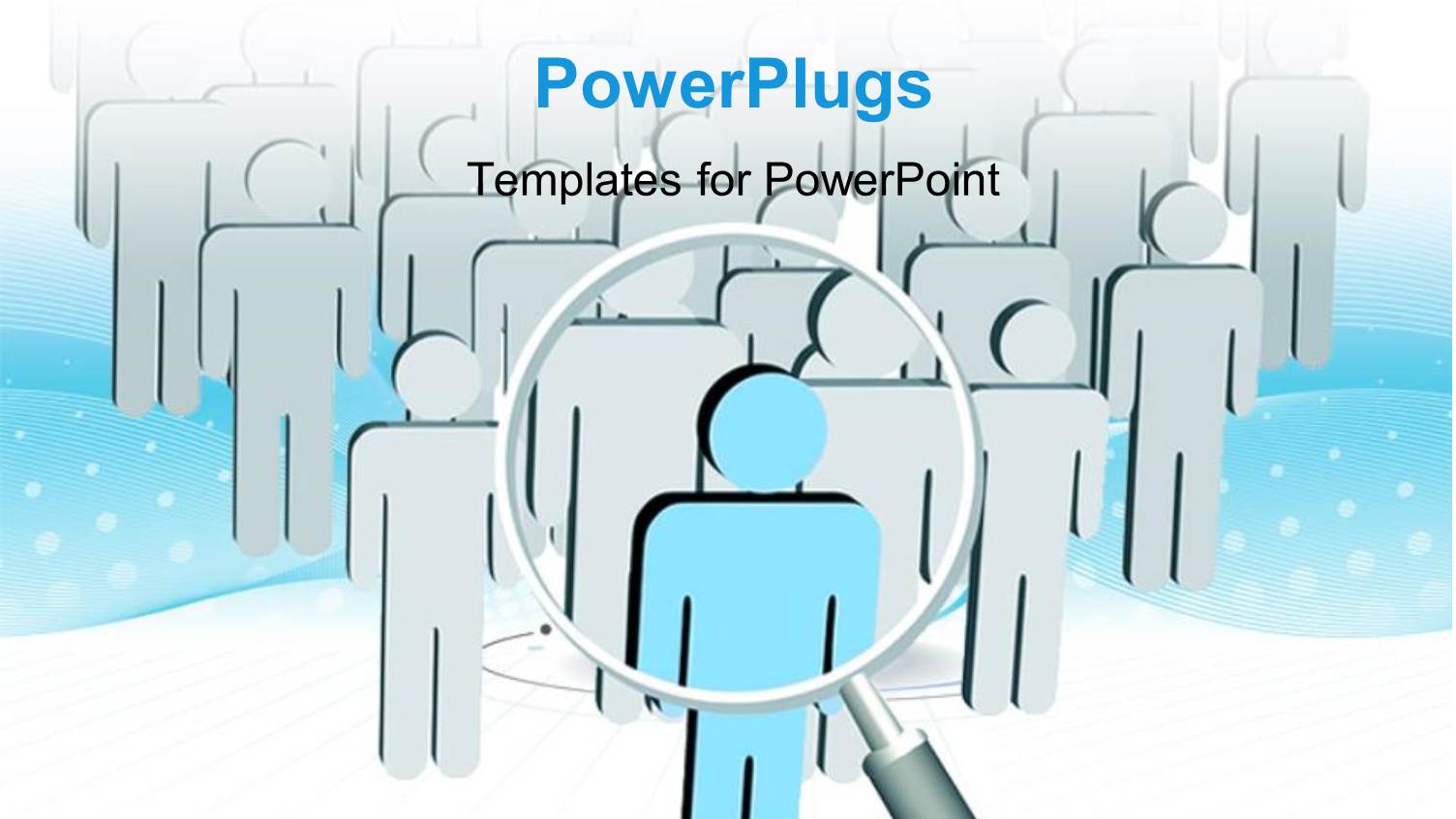 Magnifying Glass Hovering Over Group of 3D Men with Blue Colored Leader