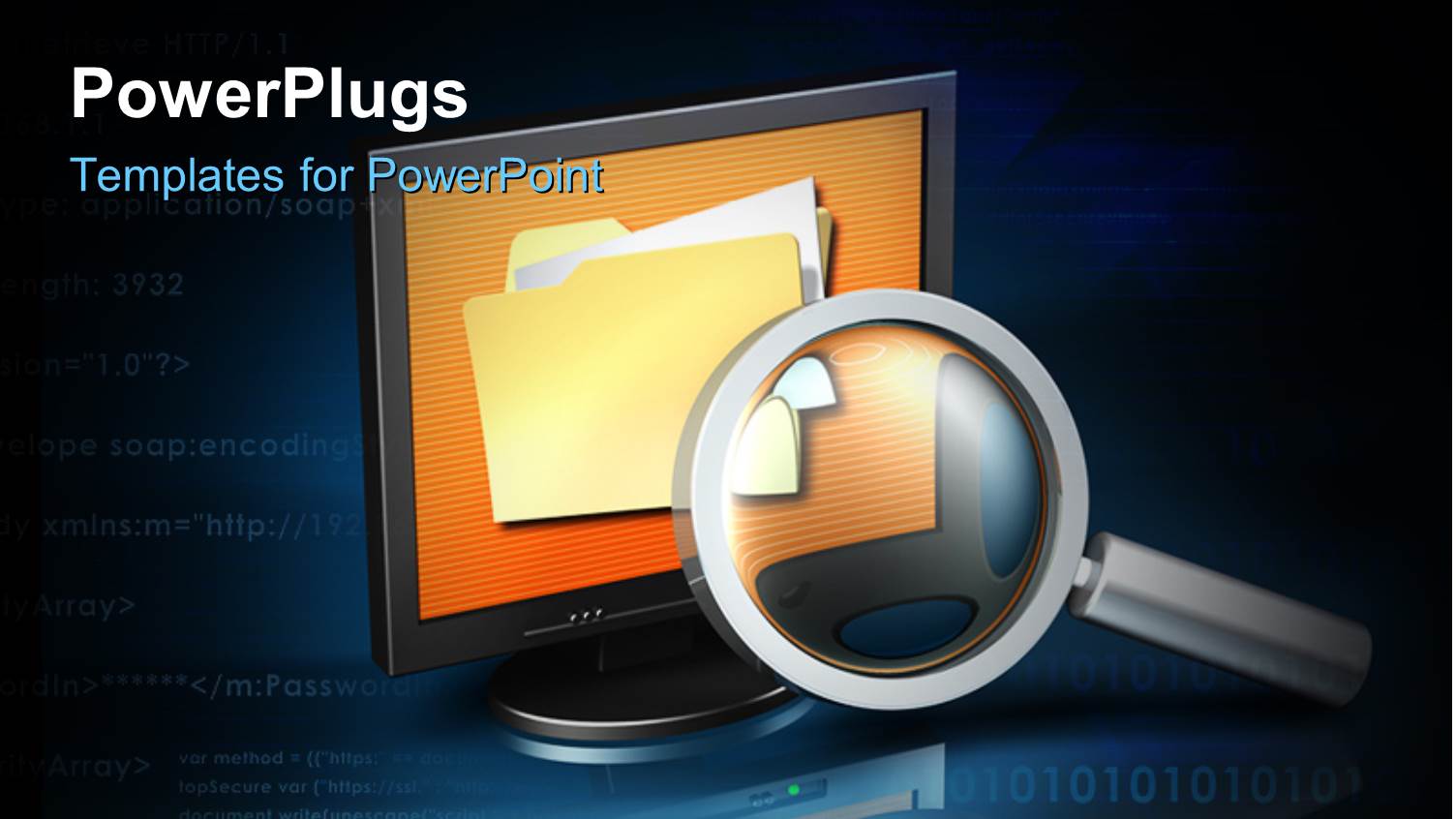 a Magnifying Glass with a Monitor and Bluish Background