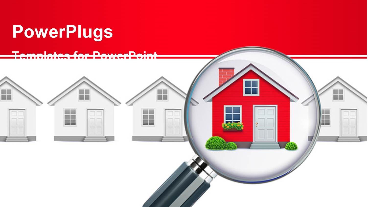 Magnifying Glass Searching for Dream House among Various Houses with Red Color