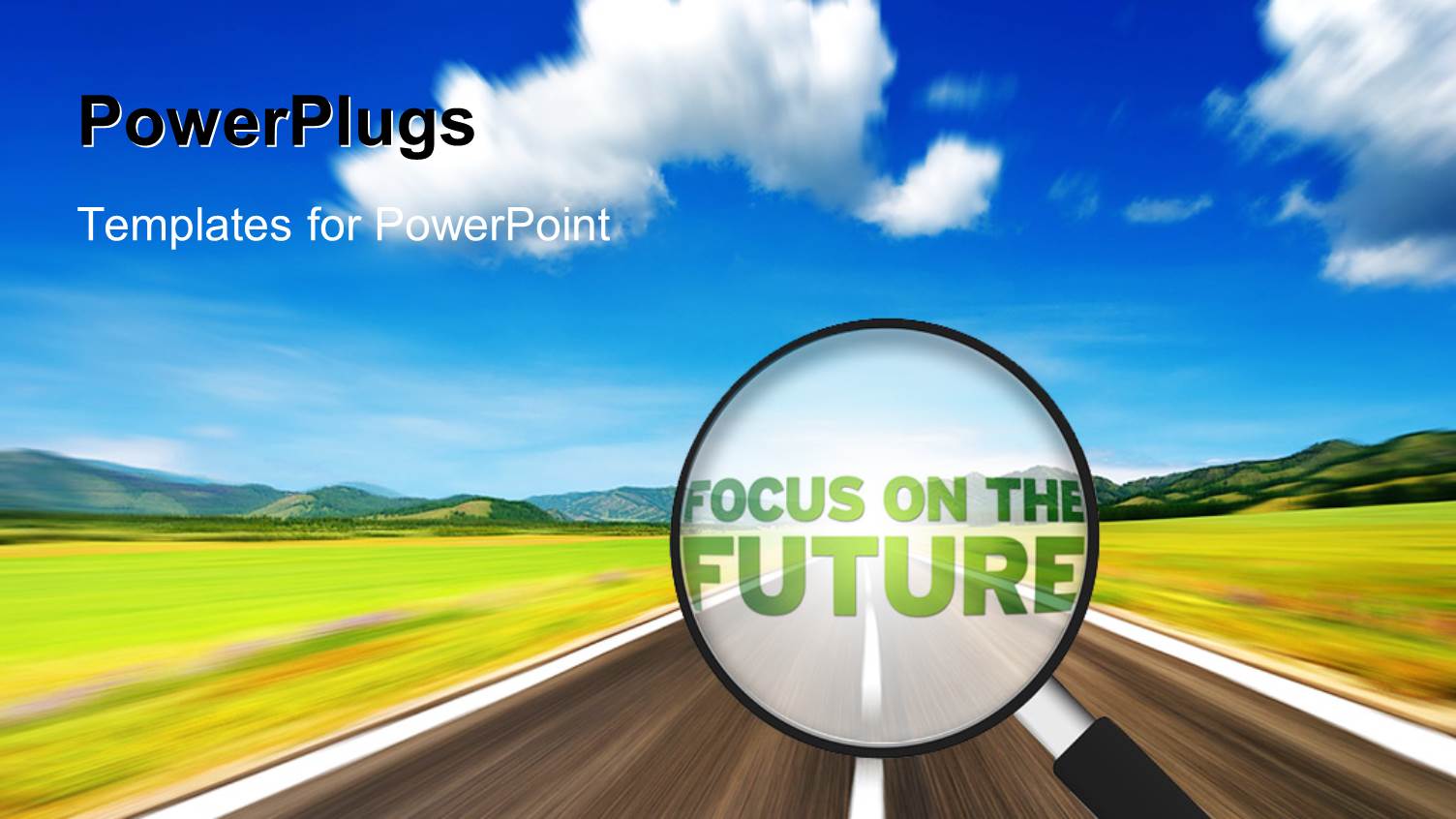 Magnifying Glass with the Word Focus on the Future with Road and Sky